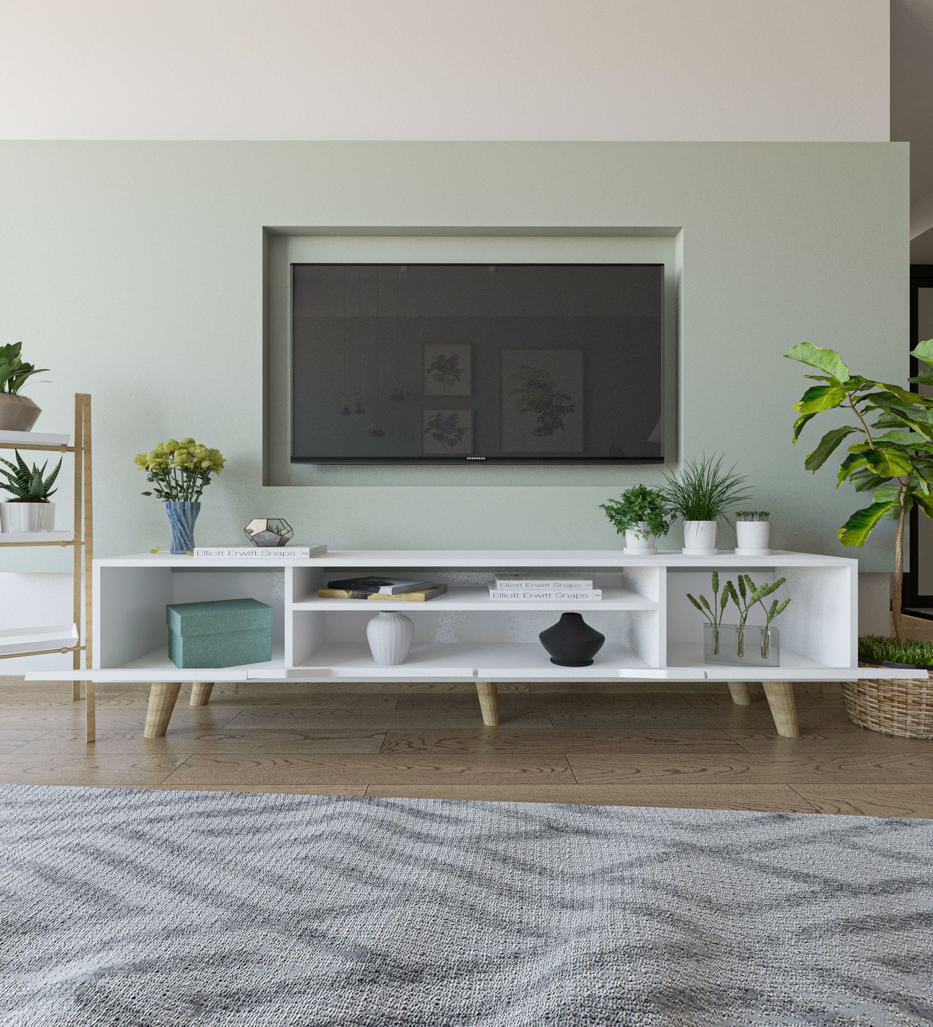 Comodă TV Hanah Home, PAL melaminat, 180 x 29.8 x 48 cm, alb, 469ORN1705 — imaginea 4