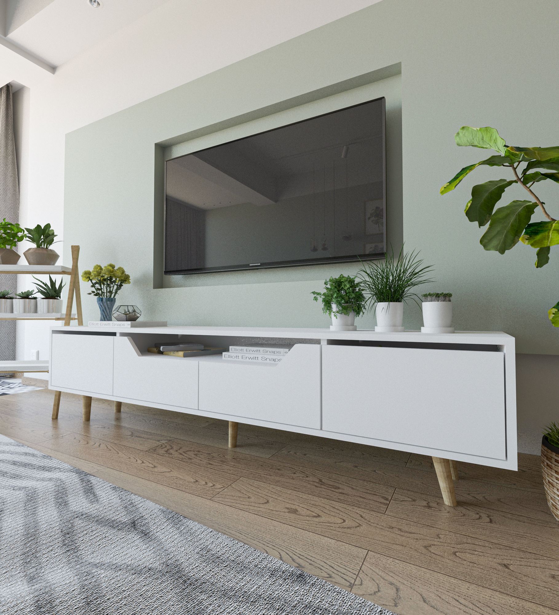 Comodă TV Hanah Home, PAL melaminat, 180 x 29.8 x 48 cm, alb, 469ORN1705 — imaginea 5