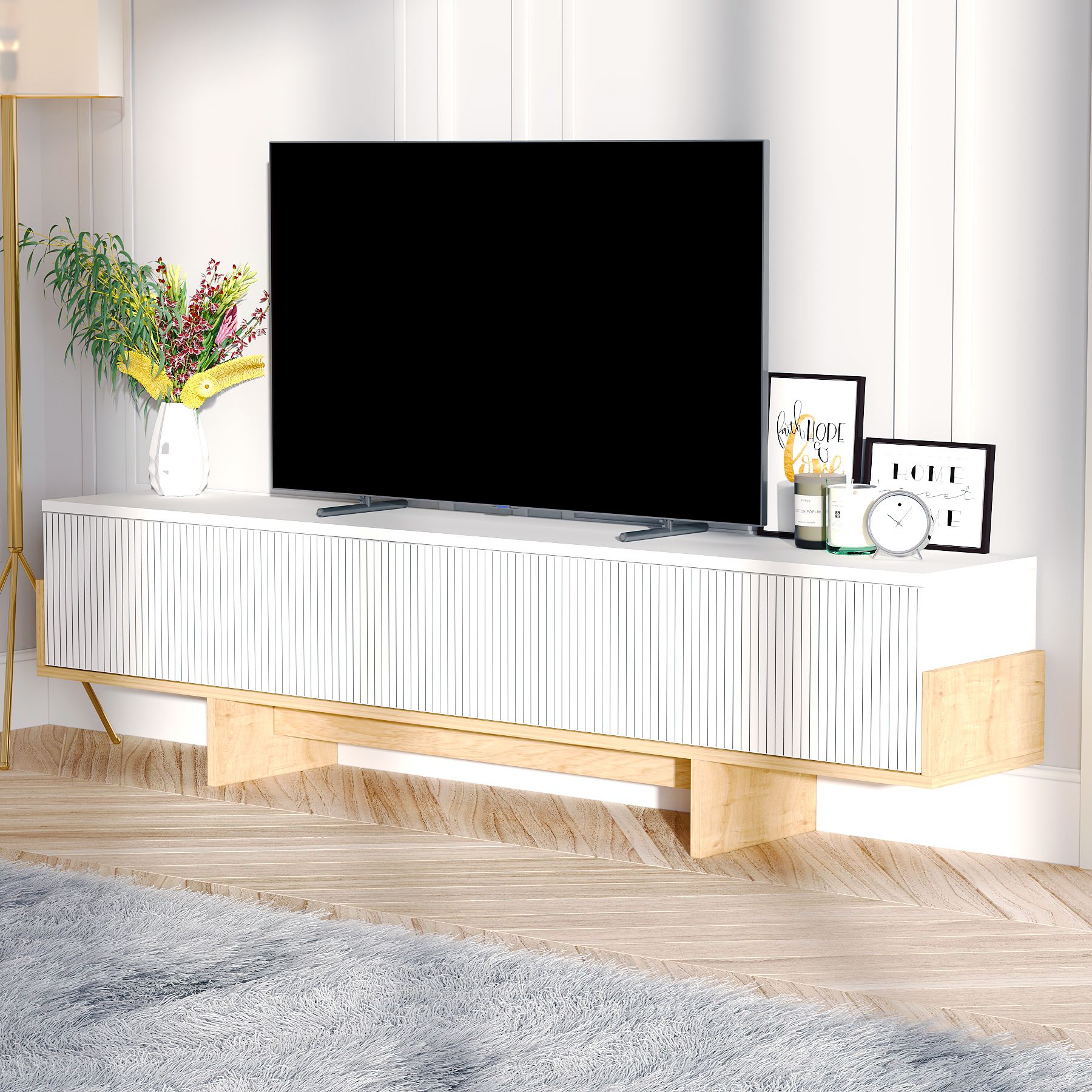 Comodă TV Hanah Home, PAL melaminat, 180 x 30 x 44.6 cm, alb/sapphire stejar, 327ODS1605 — imaginea 2