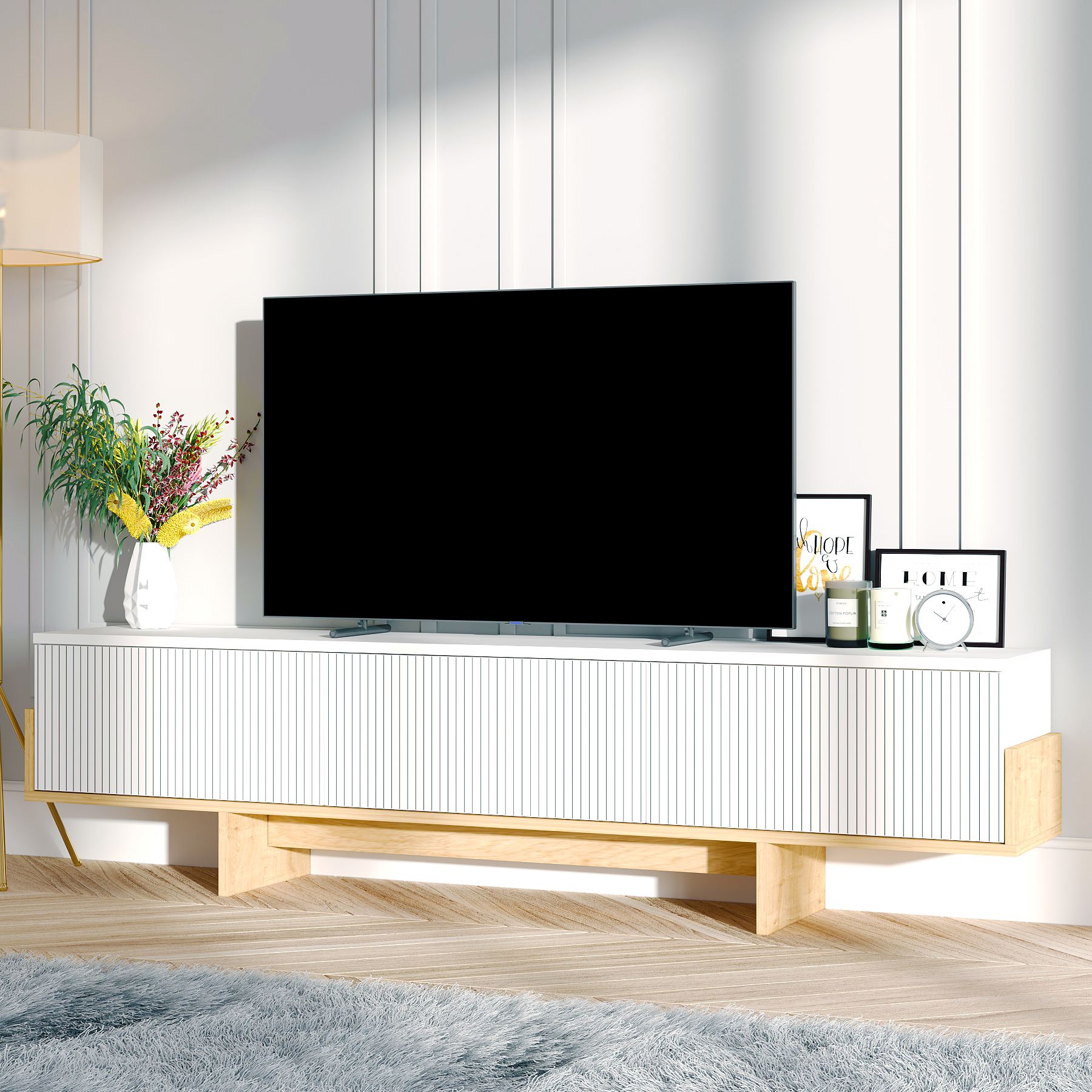 Comodă TV Hanah Home, PAL melaminat, 180 x 30 x 44.6 cm, alb/sapphire stejar, 327ODS1605 — imaginea 4