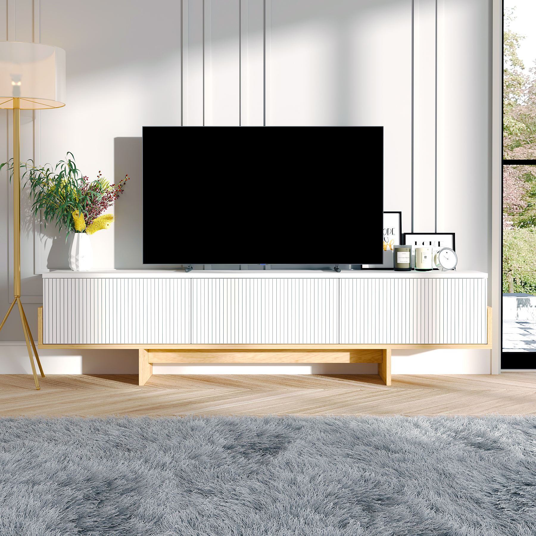 Comodă TV Hanah Home, PAL melaminat, 180 x 30 x 44.6 cm, alb/sapphire stejar, 327ODS1605 — imaginea 5