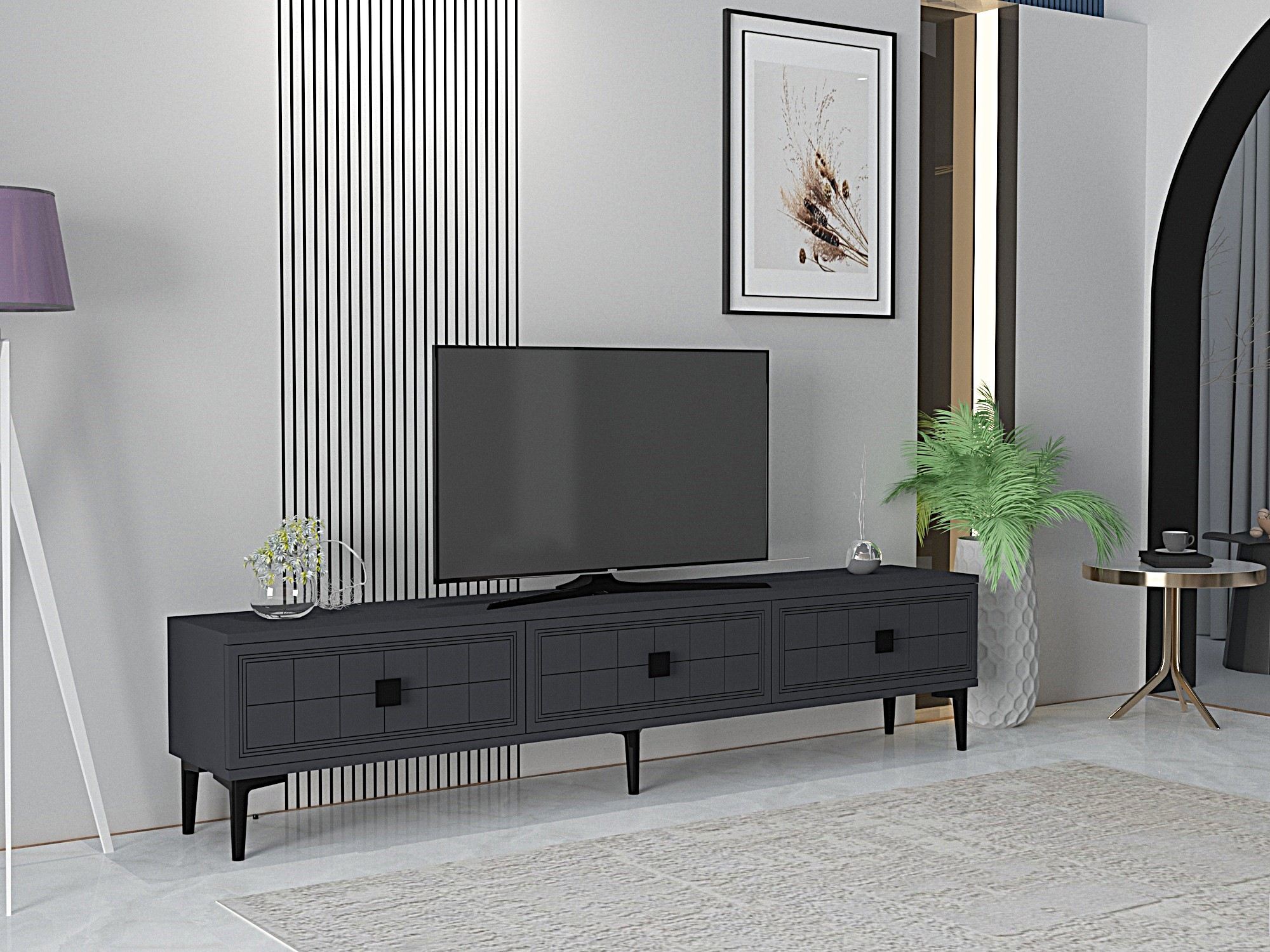 Comodă TV Hanah Home, PAL melaminat, 180 x 30 x 41 cm, antracit, 555CHM1116 — imaginea 3