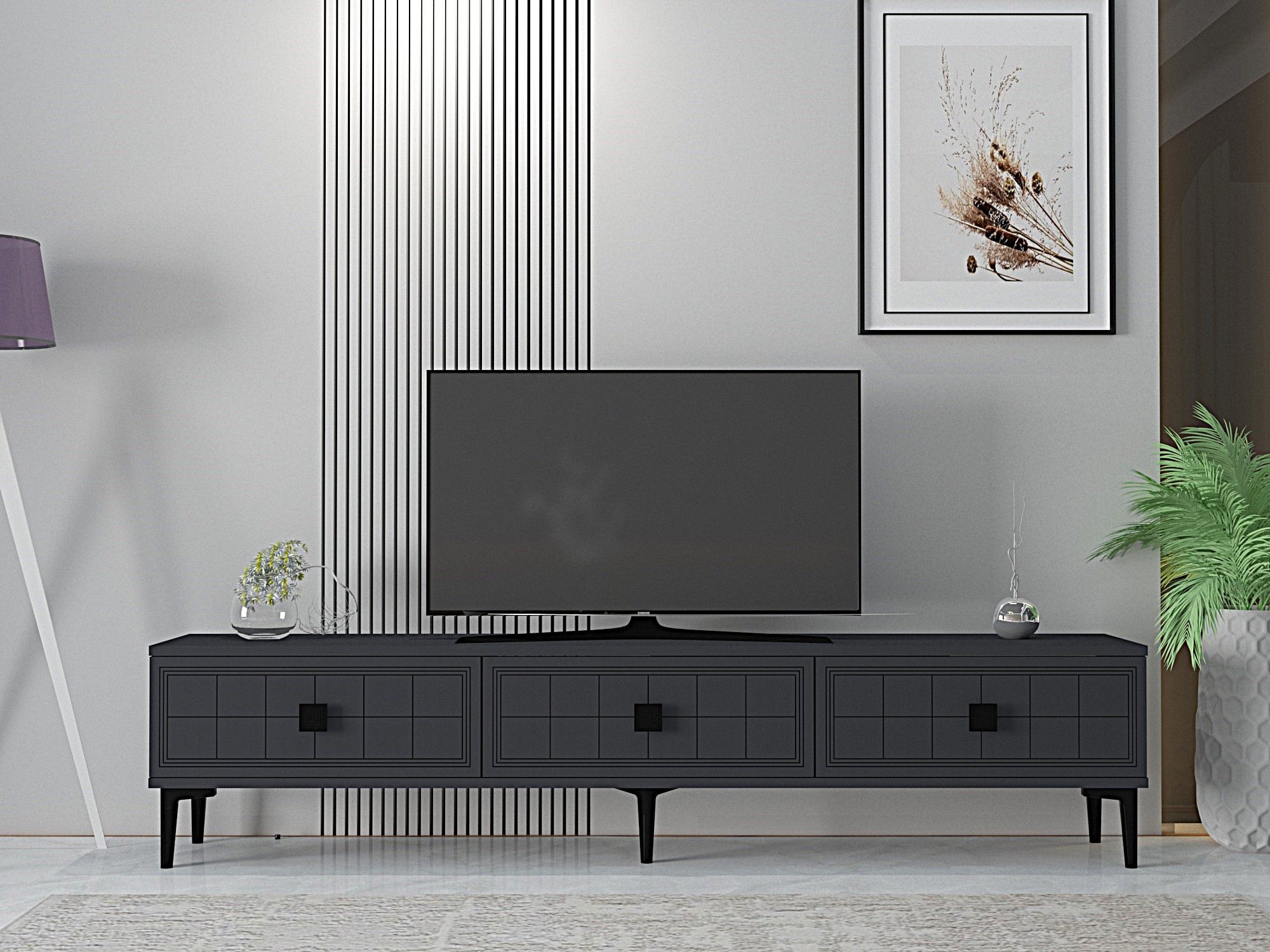 Comodă TV Hanah Home, PAL melaminat, 180 x 30 x 41 cm, antracit, 555CHM1116 — imaginea 4