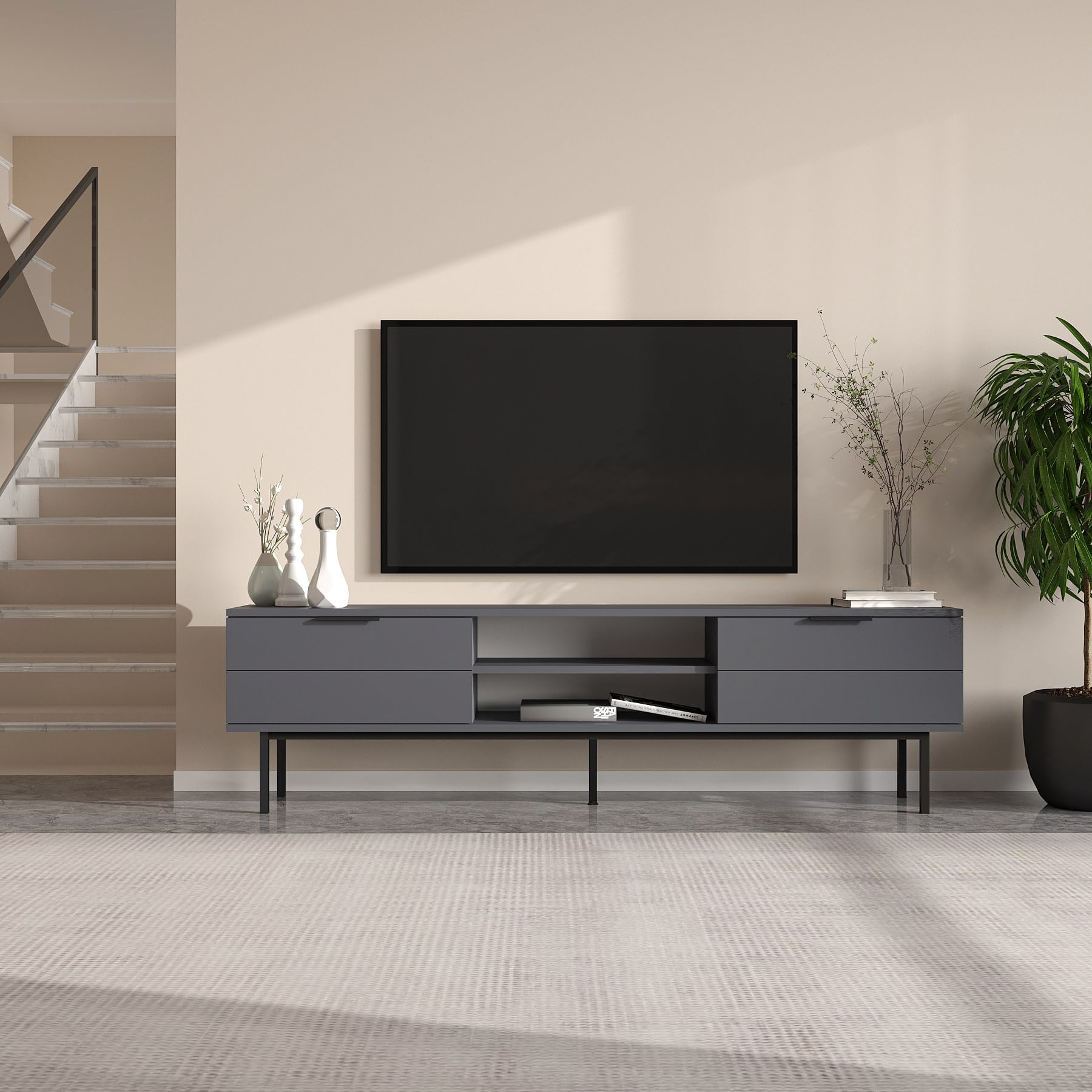 Comodă TV Hanah Home, PAL melaminat, 180 x 29.6 x 50 cm, antracit, 327ODS1273 — imaginea 3