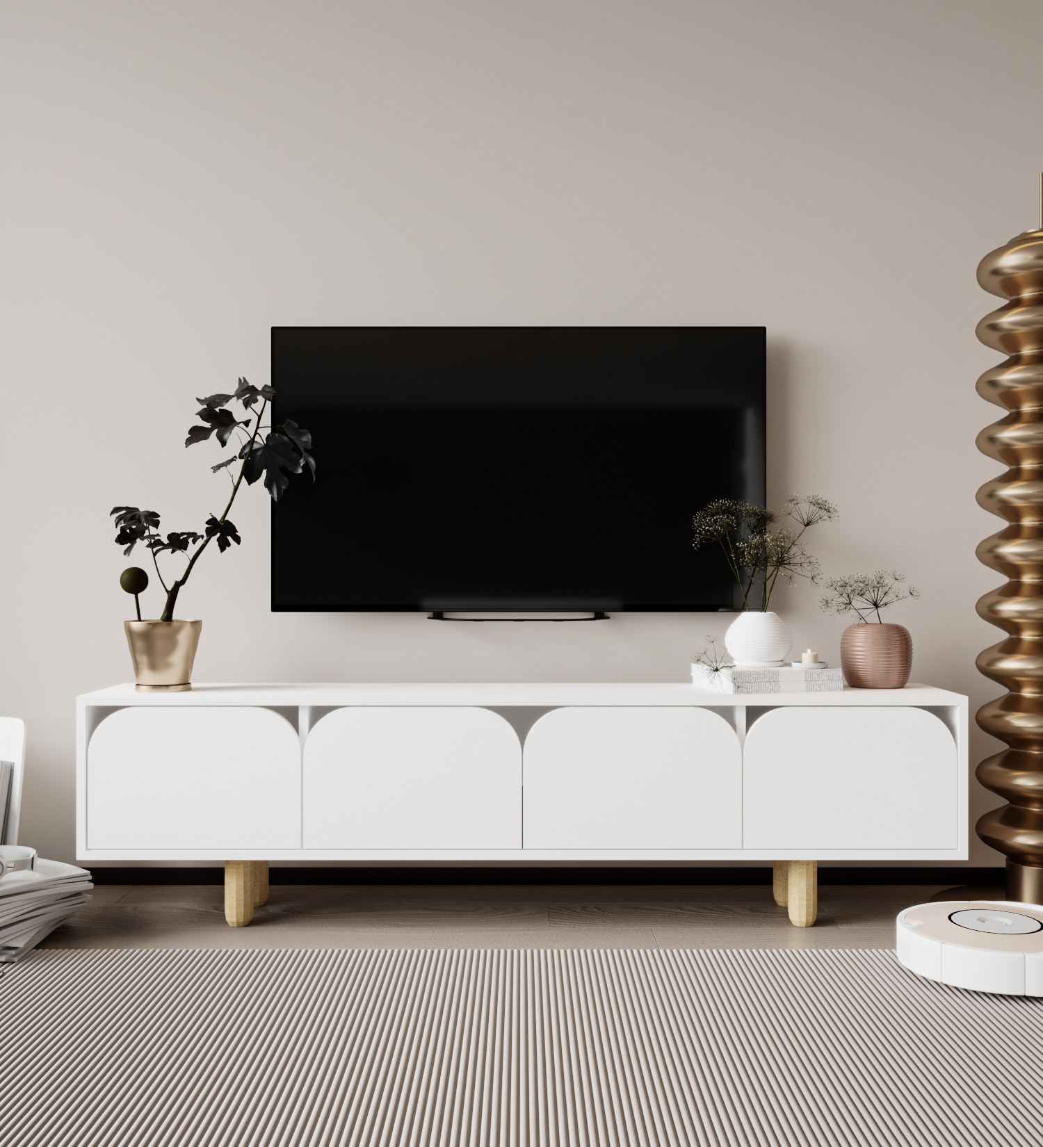 Comodă TV Hanah Home, PAL melaminat, 180 x 29.8 x 48 cm, alb, 469ORN1701 — imaginea 2