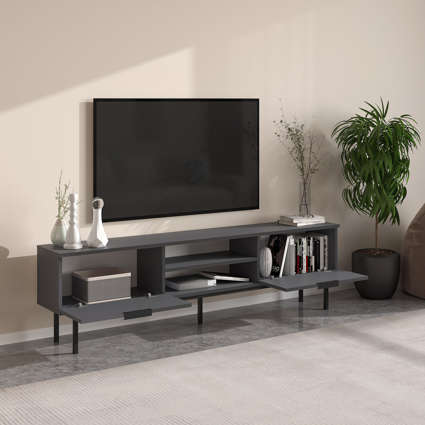 Comodă TV Hanah Home, PAL melaminat, 180 x 29.6 x 50 cm, antracit, 327ODS1273 — imaginea 5