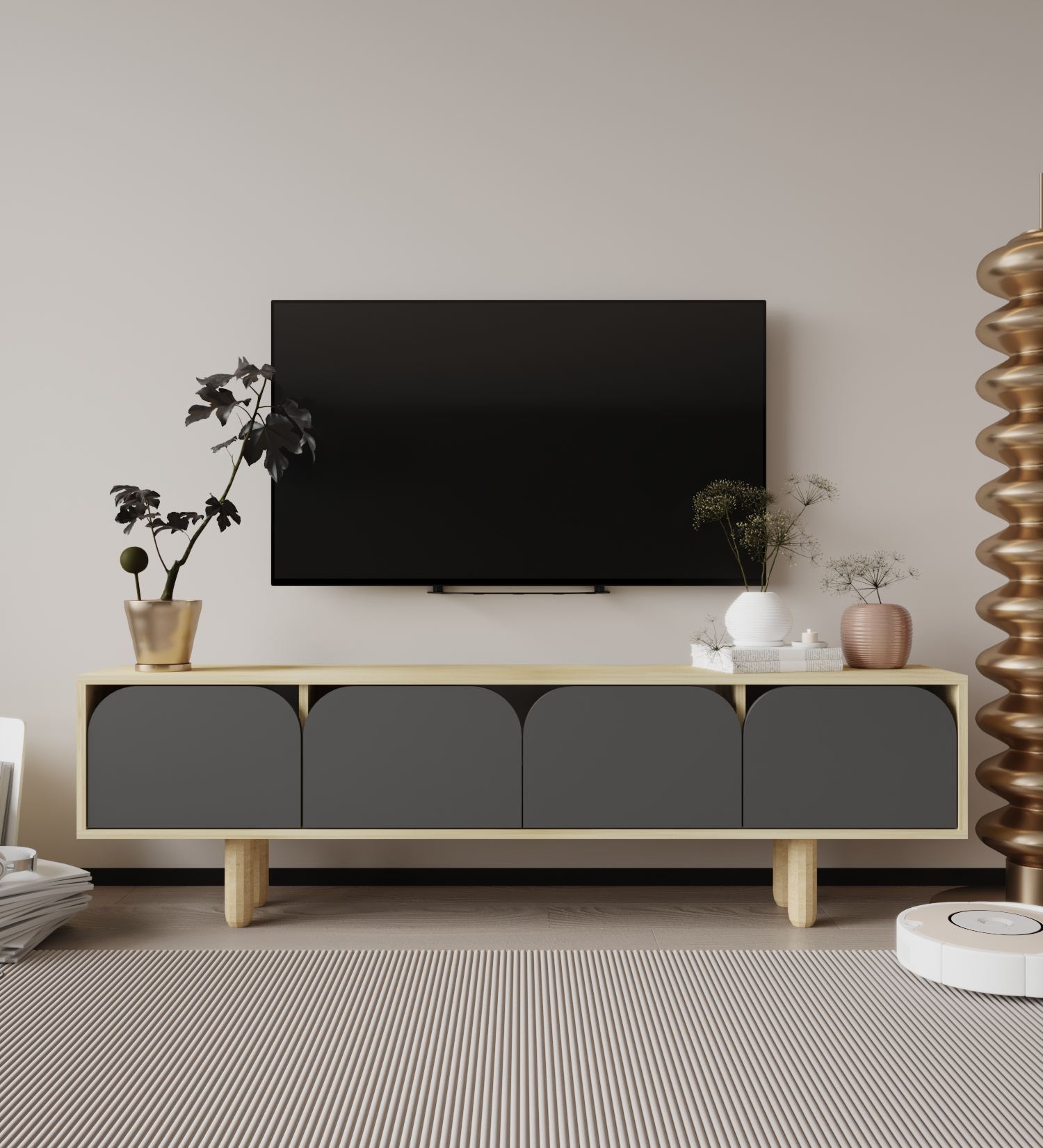 Comodă TV Hanah Home, PAL melaminat, 180 x 29.8 x 48 cm, sapphire stejar/antracit, 469ORN1703 — imaginea 3