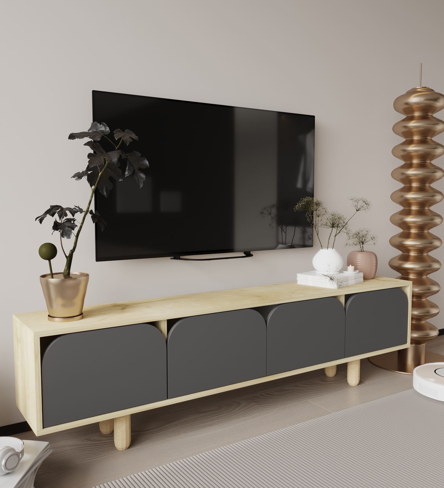 Comodă TV Hanah Home, PAL melaminat, 180 x 29.8 x 48 cm, sapphire stejar/antracit, 469ORN1703 — imaginea 5