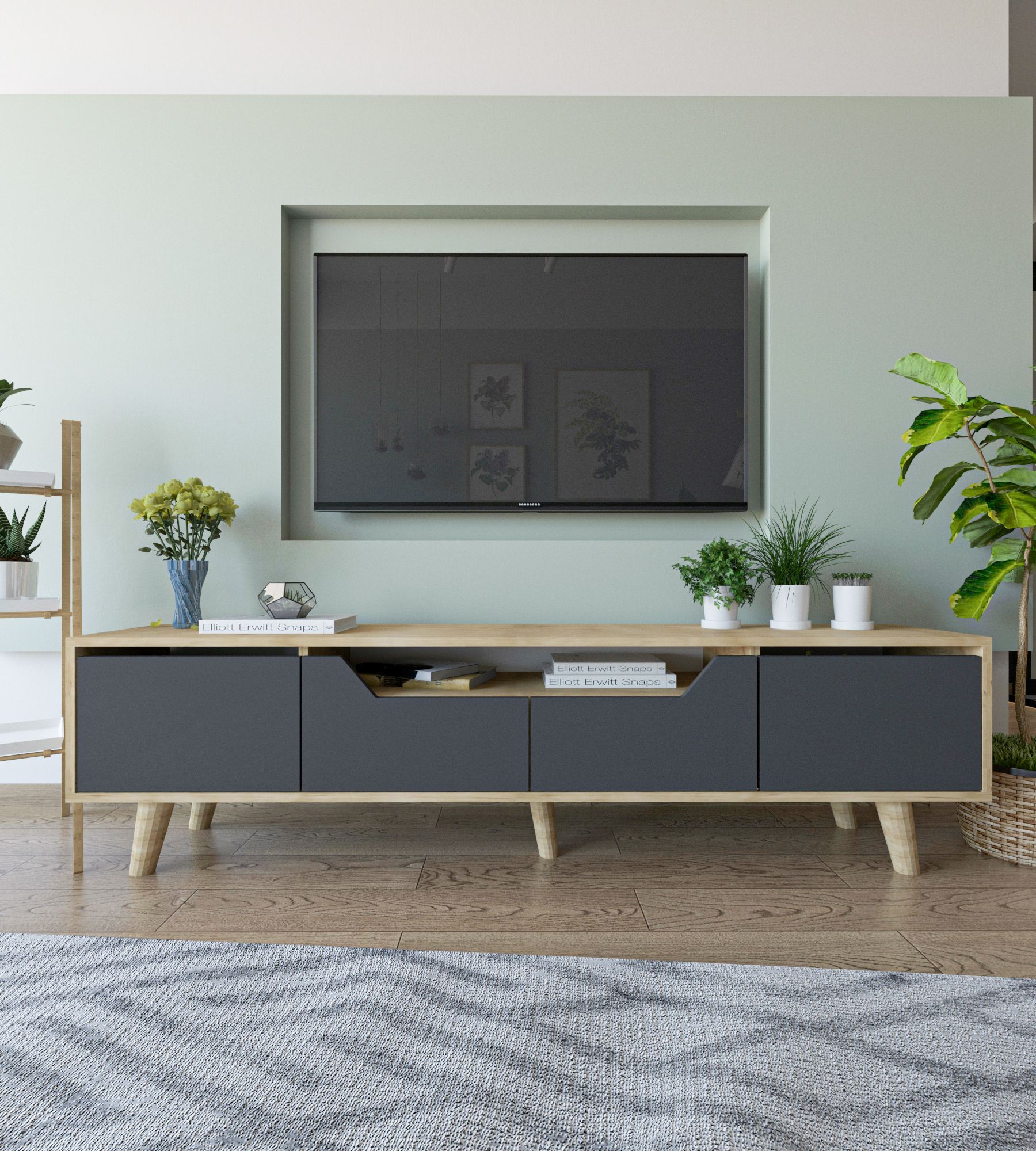 Comodă TV Hanah Home, PAL melaminat, 180 x 29.8 x 48 cm, sapphire stejar/antracit, 469ORN1710 — imaginea 4