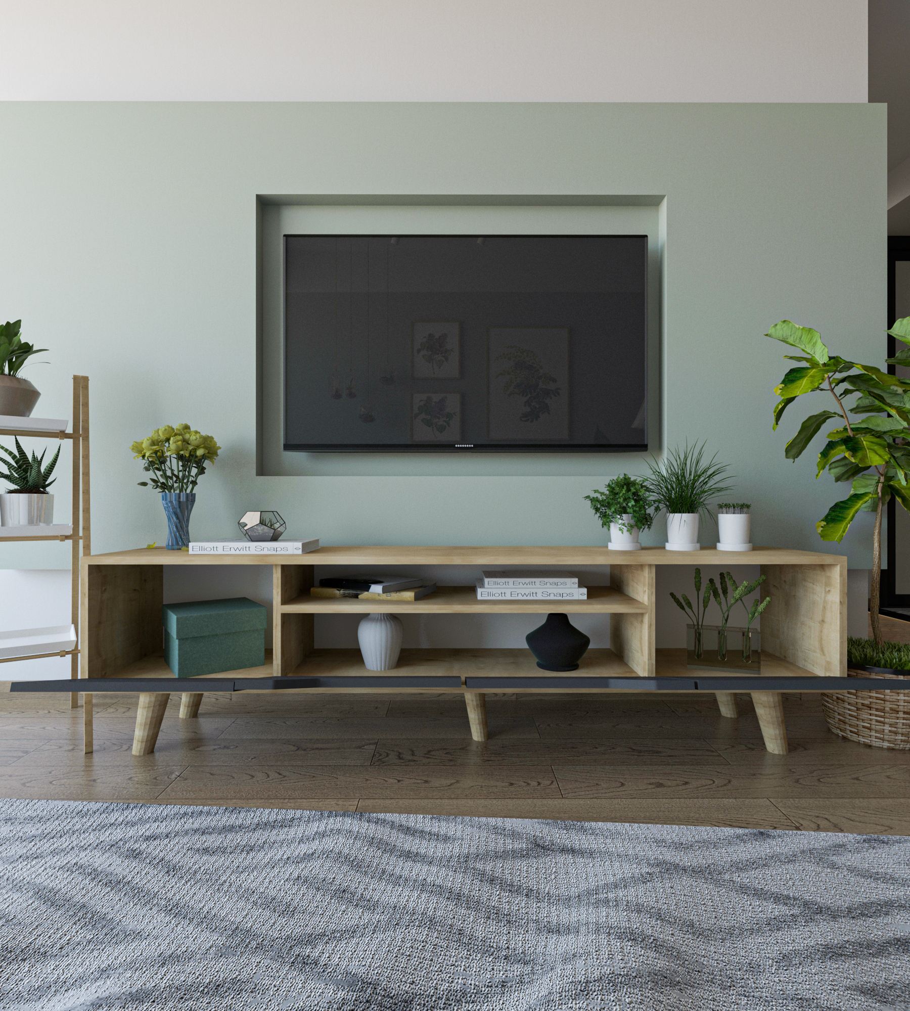 Comodă TV Hanah Home, PAL melaminat, 180 x 29.8 x 48 cm, sapphire stejar/antracit, 469ORN1710 — imaginea 5