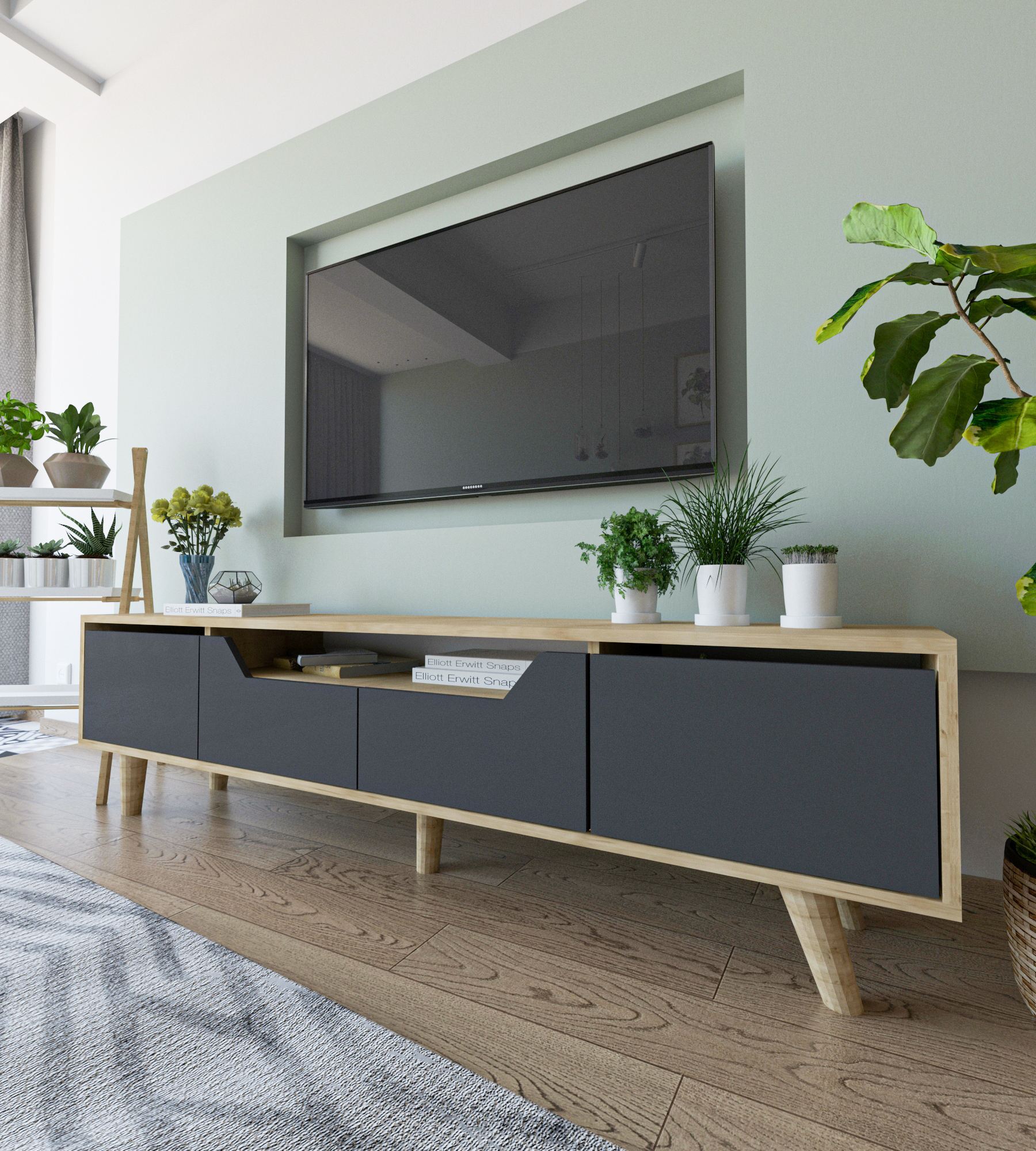 Comodă TV Hanah Home, PAL melaminat, 180 x 29.8 x 48 cm, sapphire stejar/antracit, 469ORN1710 — imaginea 6