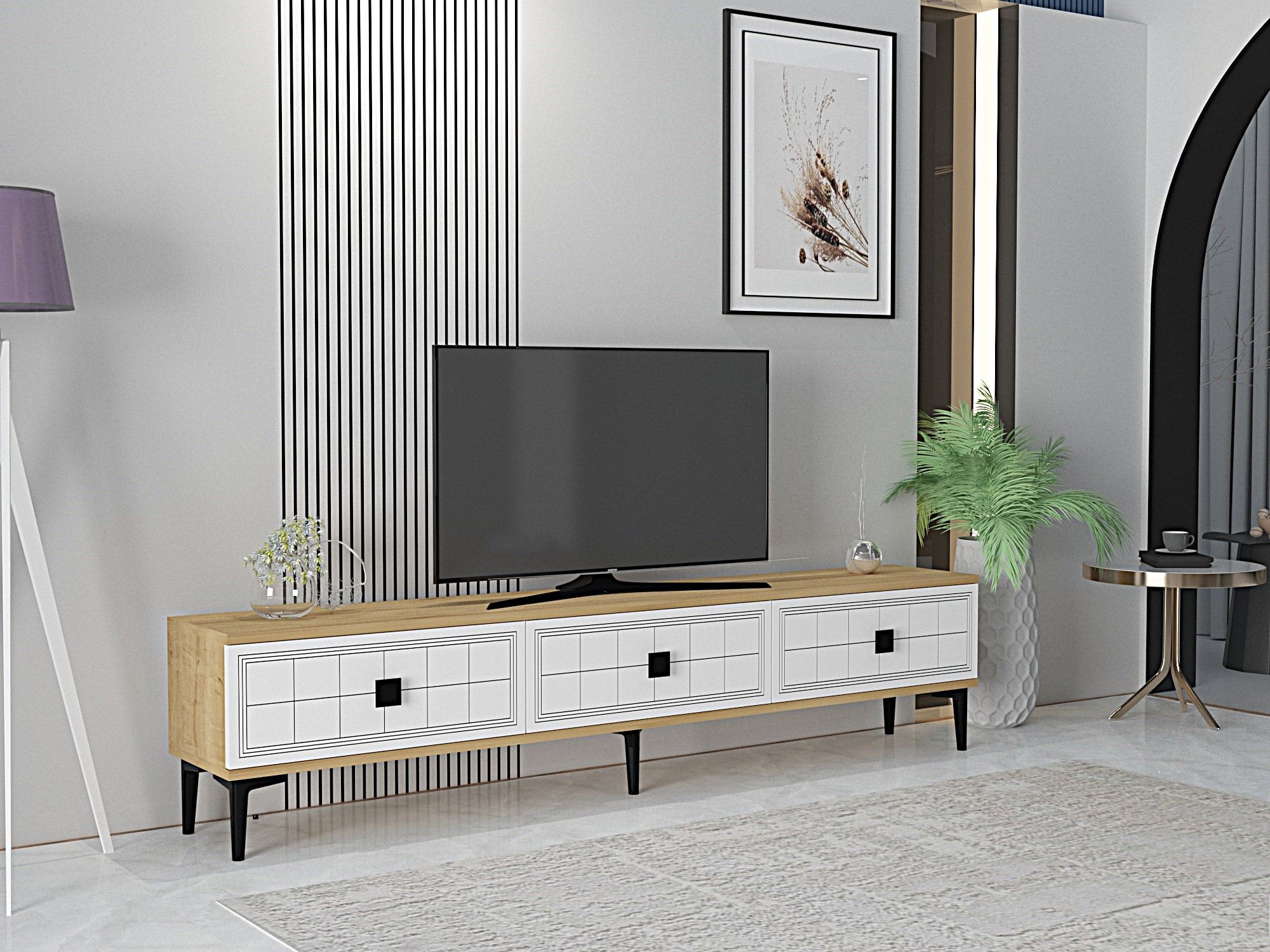 Comodă TV Hanah Home, PAL melaminat, 180 x 30 x 41 cm, sapphire stejar/alb, 555CHM1118 — imaginea 3
