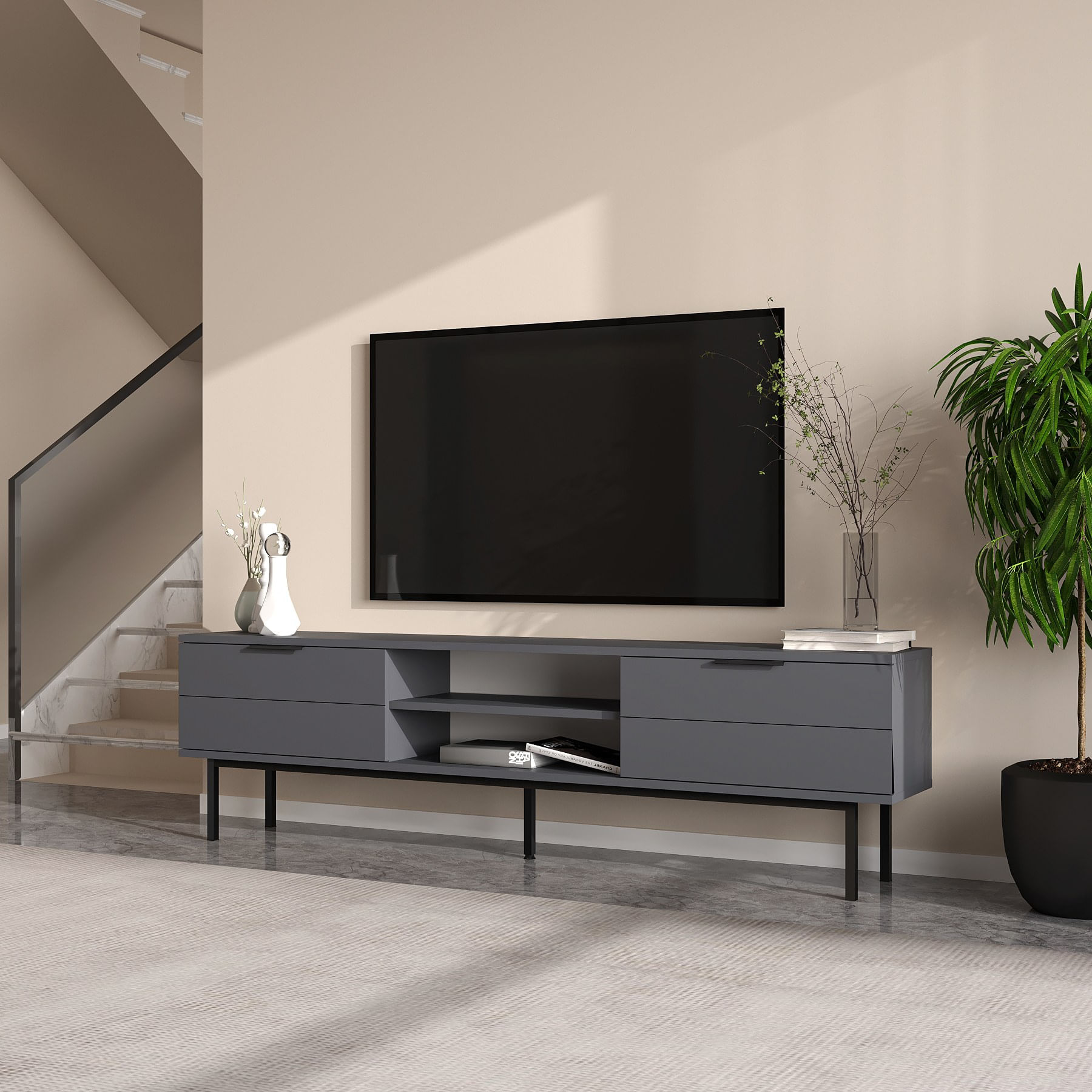 Comodă TV Hanah Home, PAL melaminat, 180 x 29.6 x 50 cm, antracit, 327ODS1273 — imaginea 7