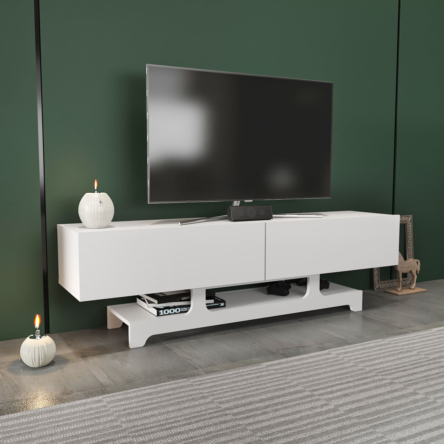 Comodă TV Hanah Home, PAL melaminat, 160 x 35 x 46.8 cm, alb, 875ZNA5341 — imaginea 2