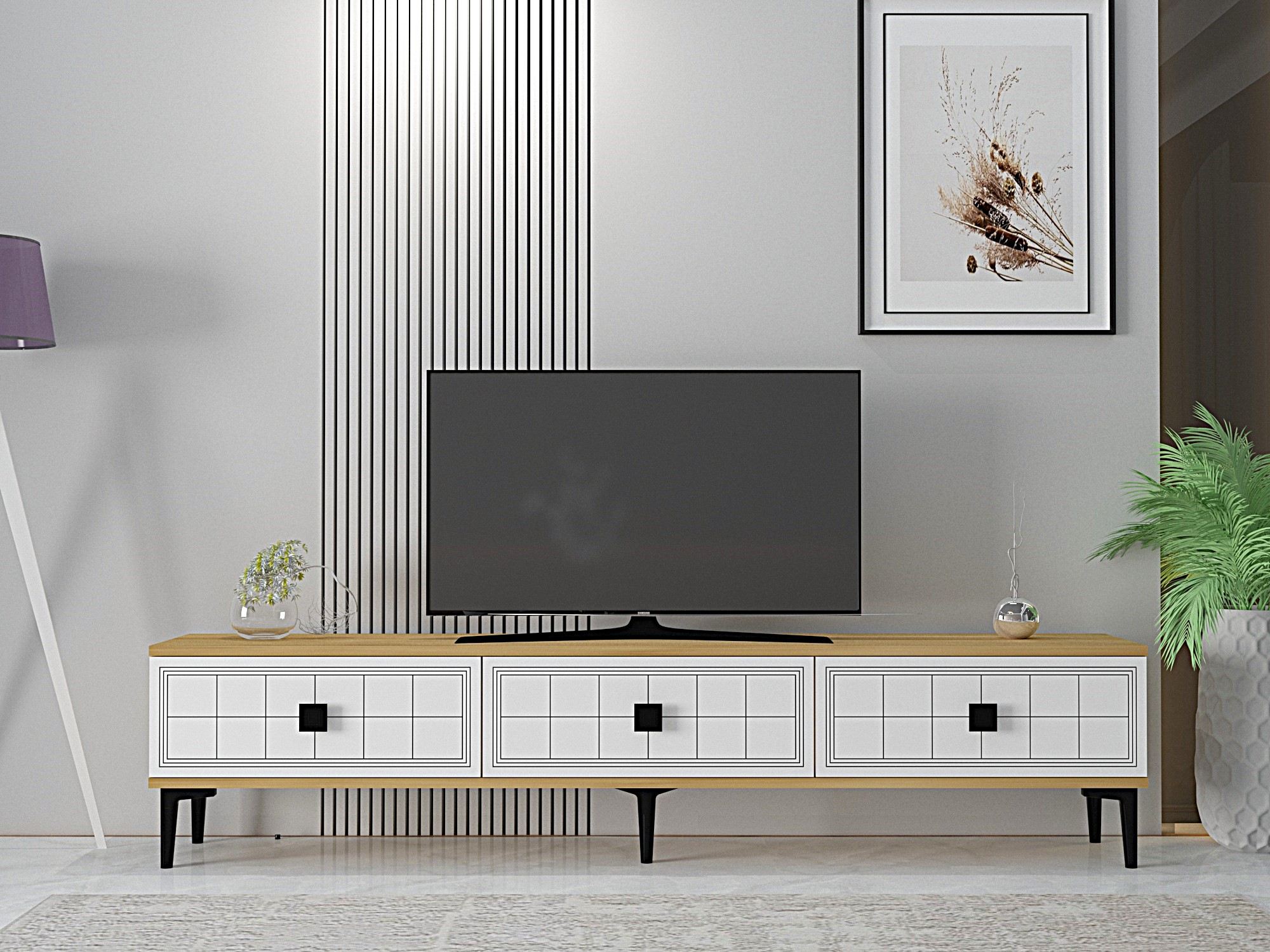 Comodă TV Hanah Home, PAL melaminat, 180 x 30 x 41 cm, sapphire stejar/alb, 555CHM1118 — imaginea 5