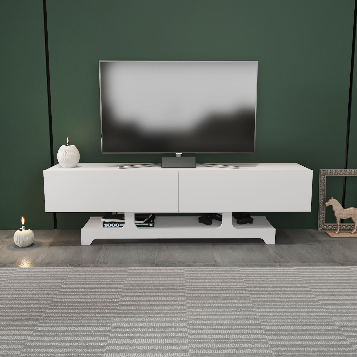 Comodă TV Hanah Home, PAL melaminat, 160 x 35 x 46.8 cm, alb, 875ZNA5341 — imaginea 3