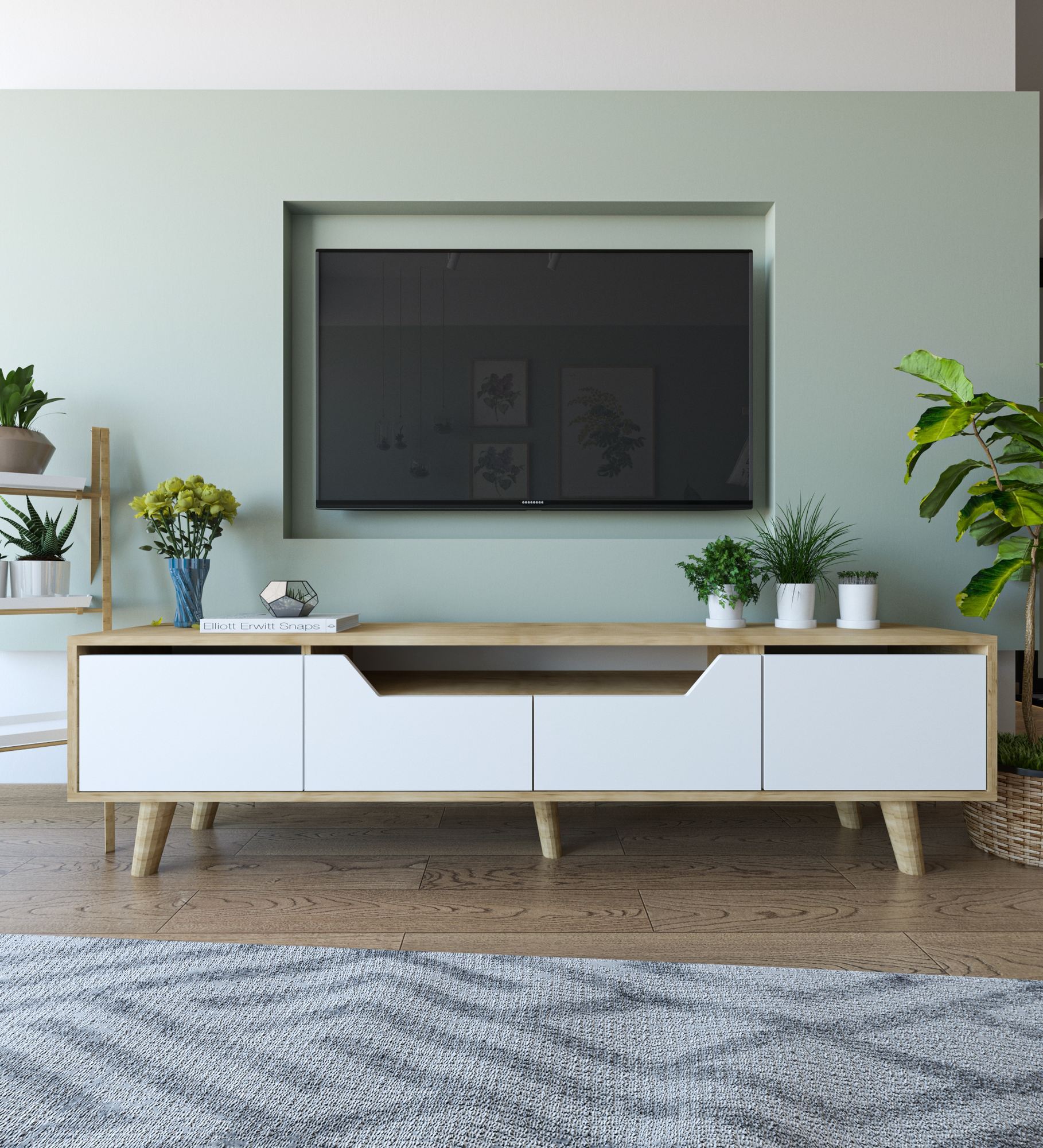 Comodă TV Hanah Home, PAL melaminat, 180 x 29.8 x 48 cm, sapphire stejar/alb, 469ORN1712 — imaginea 5