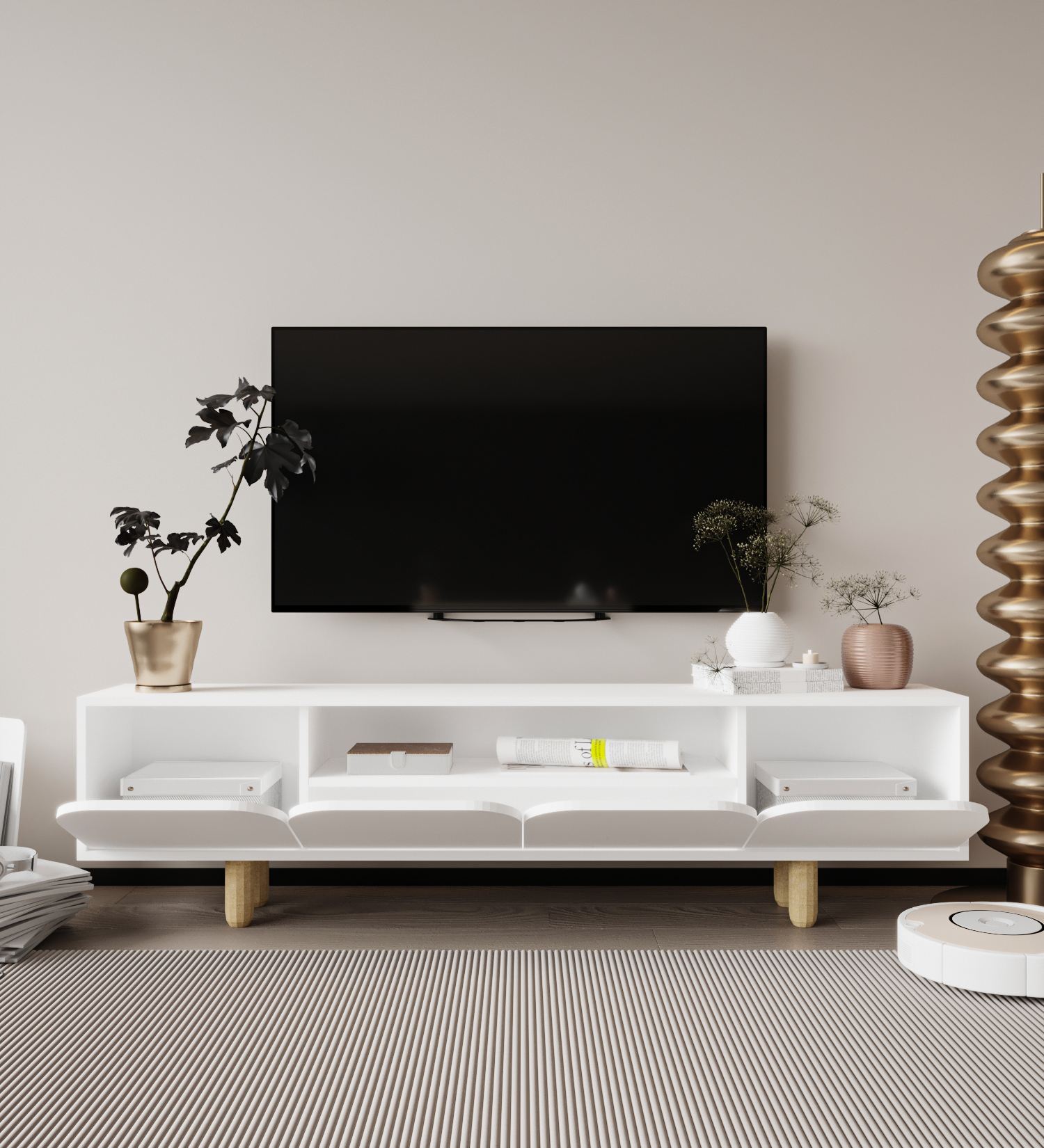 Comodă TV Hanah Home, PAL melaminat, 180 x 29.8 x 48 cm, alb, 469ORN1701 — imaginea 5