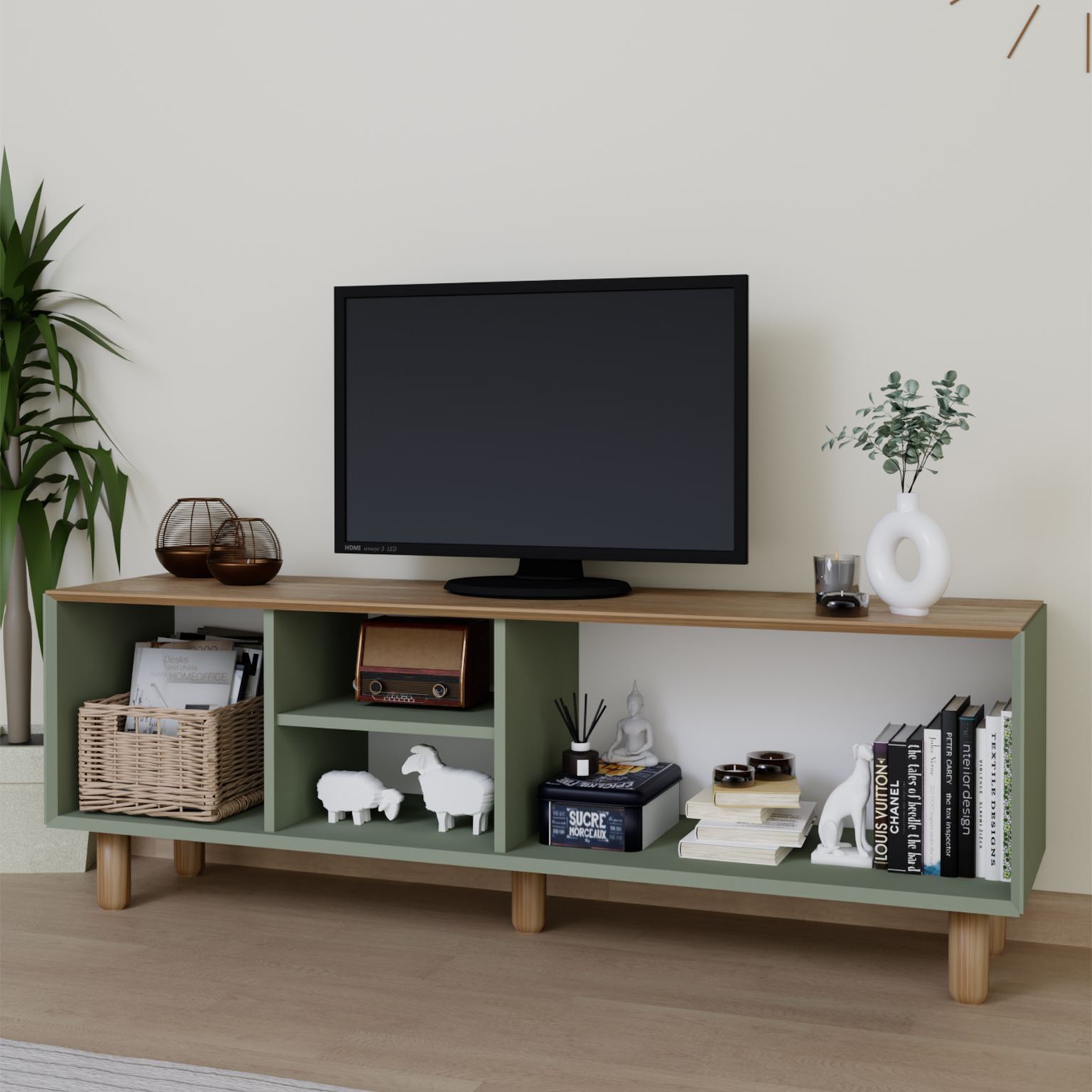 Comodă TV Hanah Home, PAL melaminat, 160 x 40 x 56 cm, verde, 350MWD1704 — imaginea 6