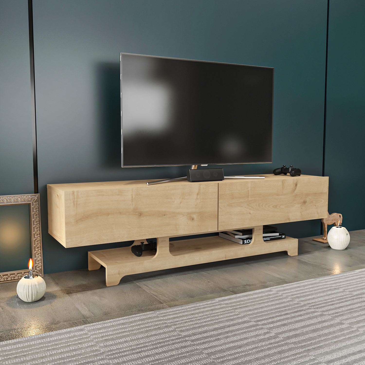 Comodă TV Hanah Home, PAL melaminat, 160 x 35 x 46.8 cm, sapphire stejar, 875ZNA5344 — imaginea 4