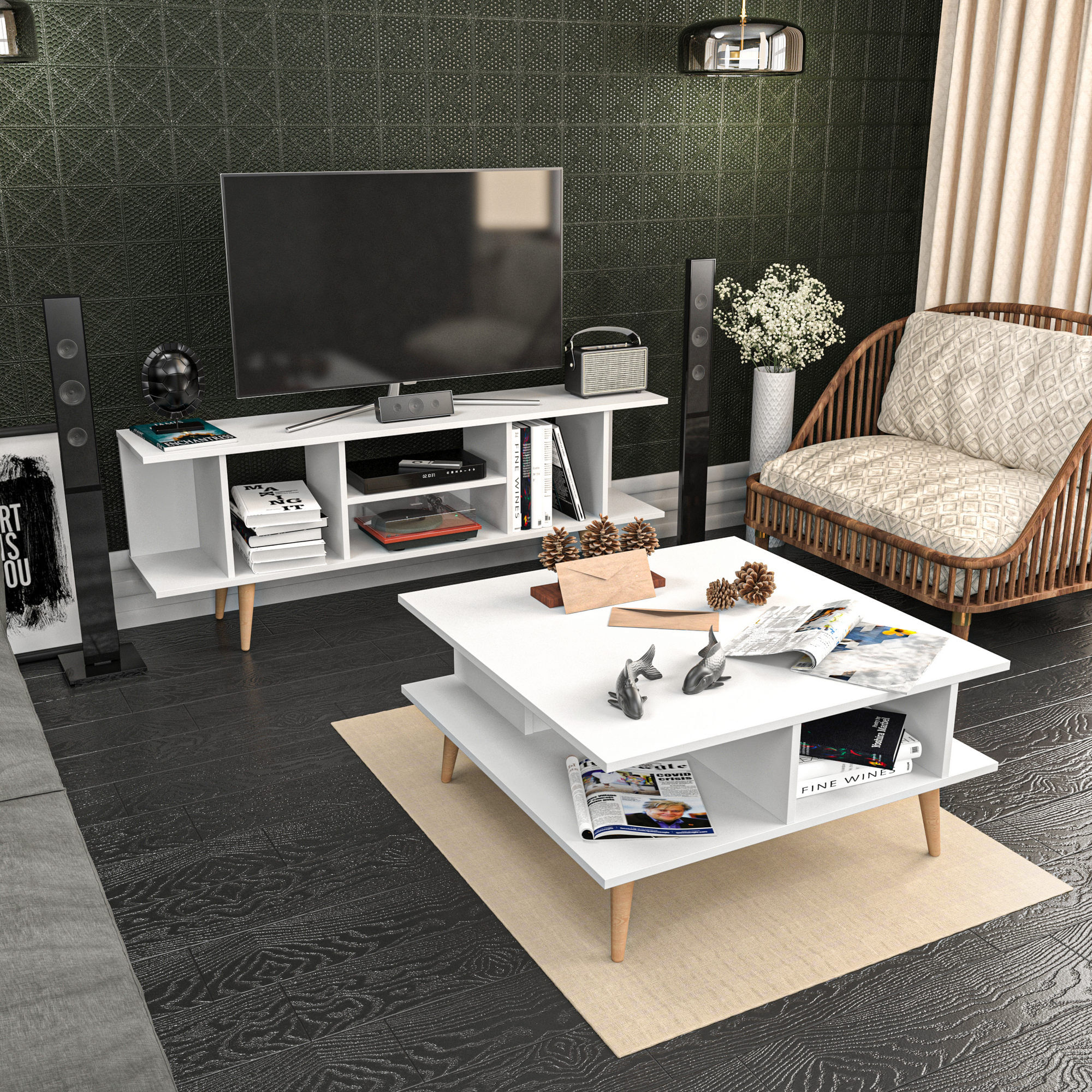 Comodă TV Hanah Home, PAL melaminat, 160 x 35 x 38.6 cm, alb, 322RTC2198 — imaginea 4