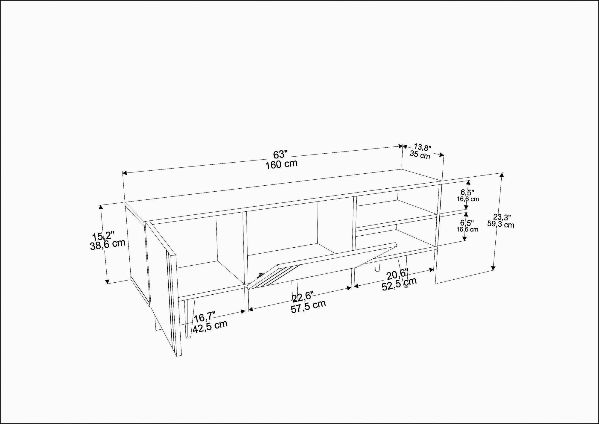 Comodă TV Hanah Home, PAL melaminat, 160 x 35 x 38.6 cm, alb, 322RTC2455