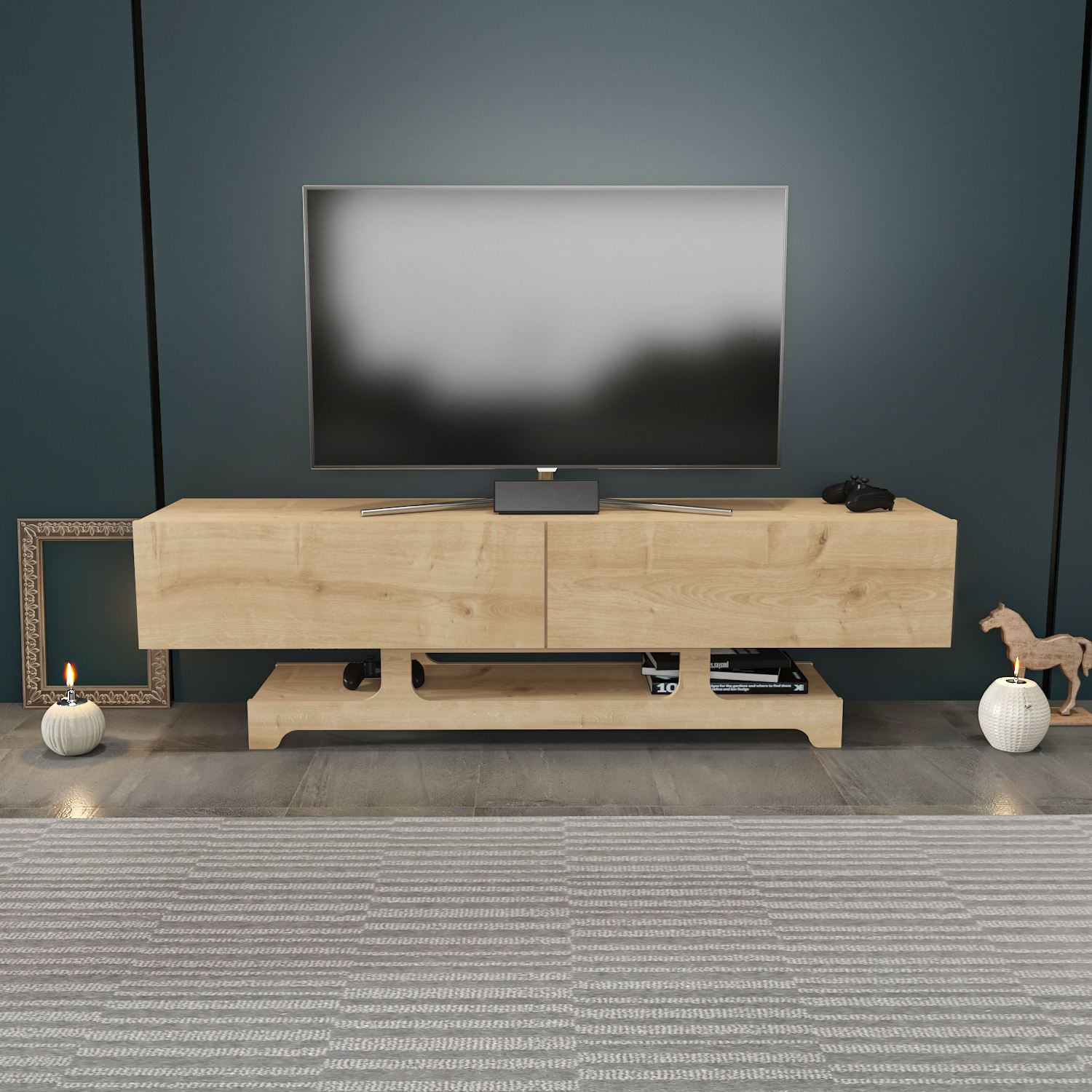 Comodă TV Hanah Home, PAL melaminat, 160 x 35 x 46.8 cm, sapphire stejar, 875ZNA5344 — imaginea 5