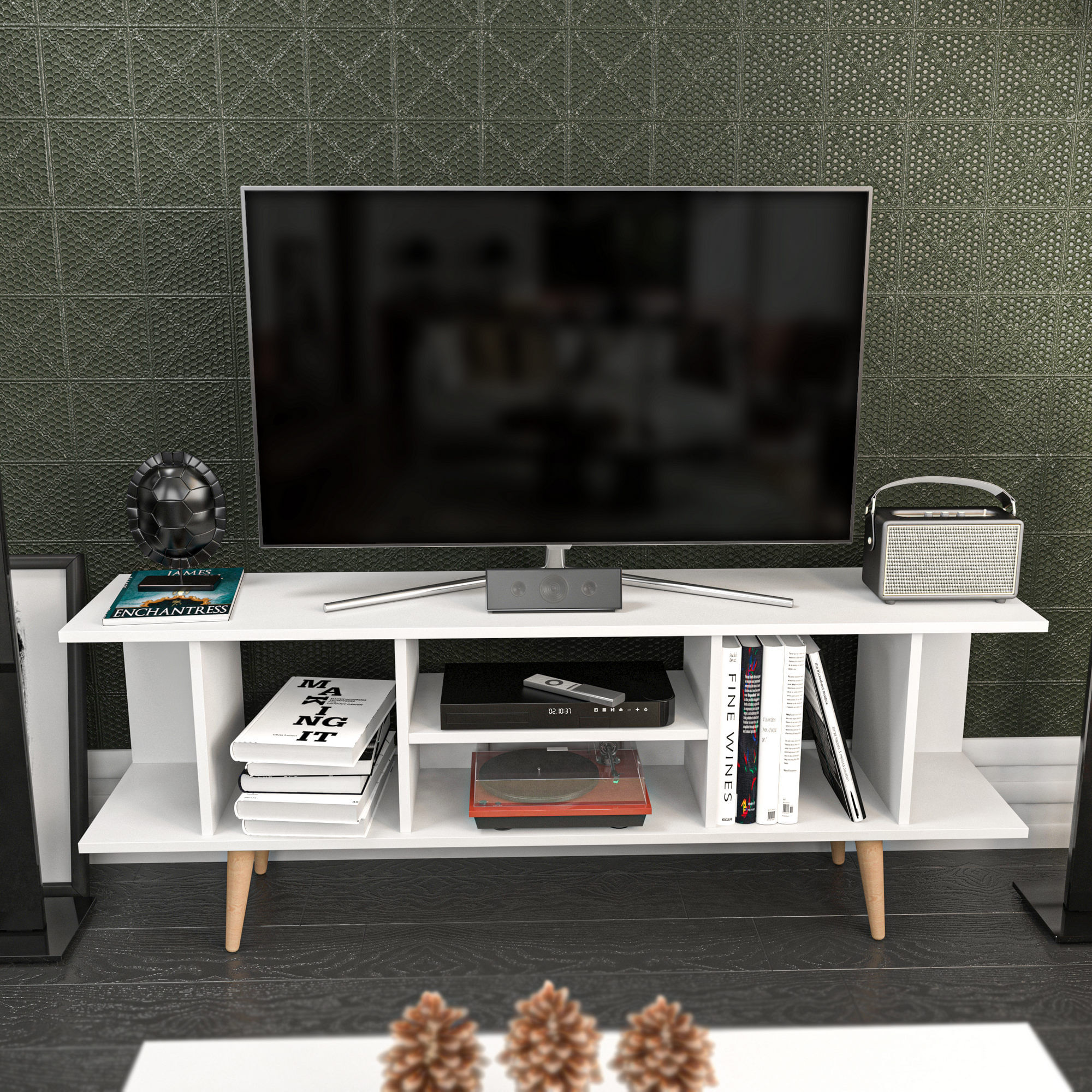 Comodă TV Hanah Home, PAL melaminat, 160 x 35 x 38.6 cm, alb, 322RTC2198 — imaginea 5