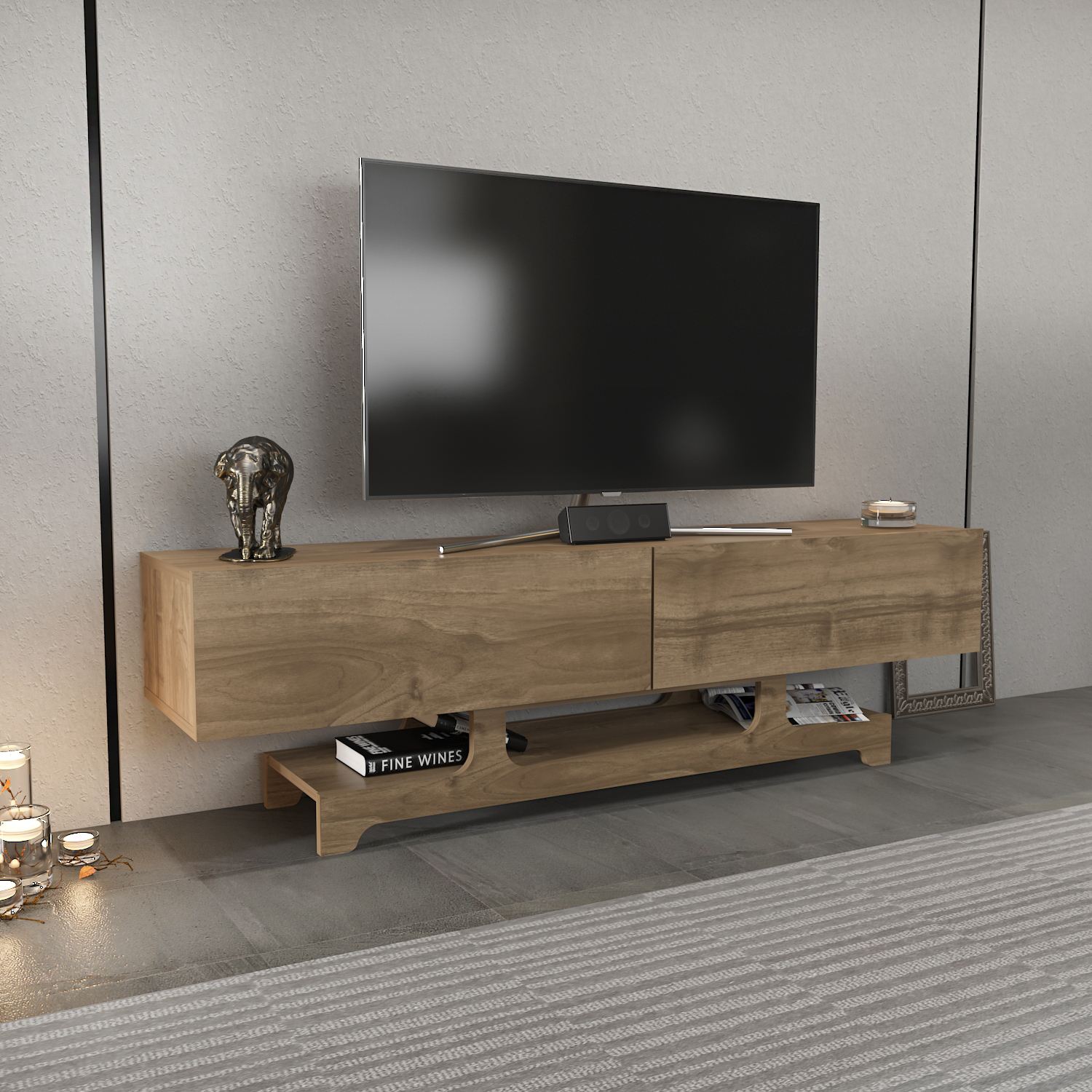 Comodă TV Hanah Home, PAL melaminat, 160 x 35 x 46.8 cm, nuc, 875ZNA5342 — imaginea 2