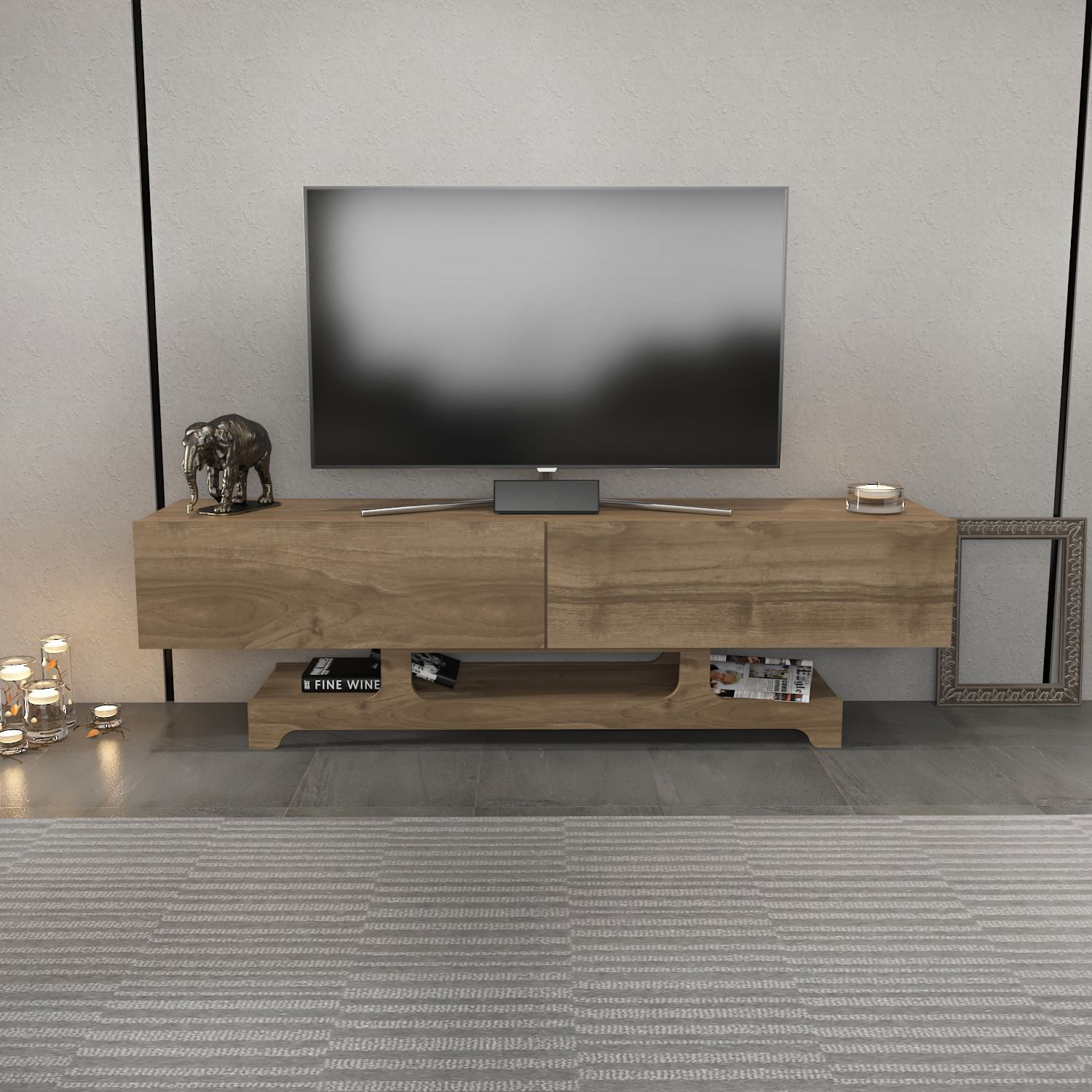 Comodă TV Hanah Home, PAL melaminat, 160 x 35 x 46.8 cm, nuc, 875ZNA5342 — imaginea 3