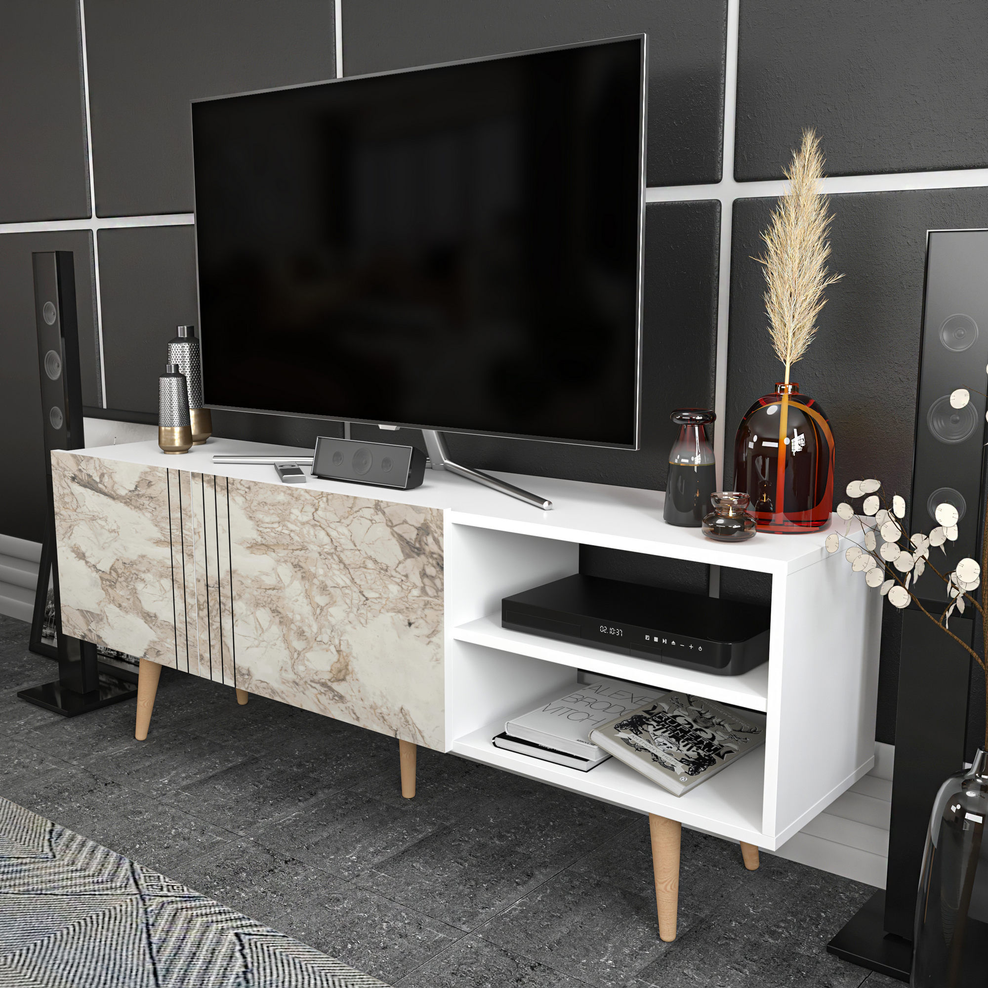 Comodă TV Hanah Home, PAL melaminat, 160 x 35 x 38.6 cm, alb, 322RTC2455 — imaginea 4