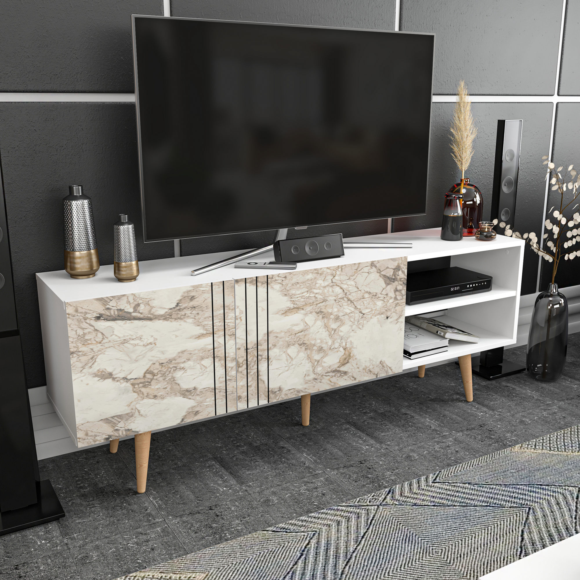 Comodă TV Hanah Home, PAL melaminat, 160 x 35 x 38.6 cm, alb, 322RTC2455 — imaginea 5