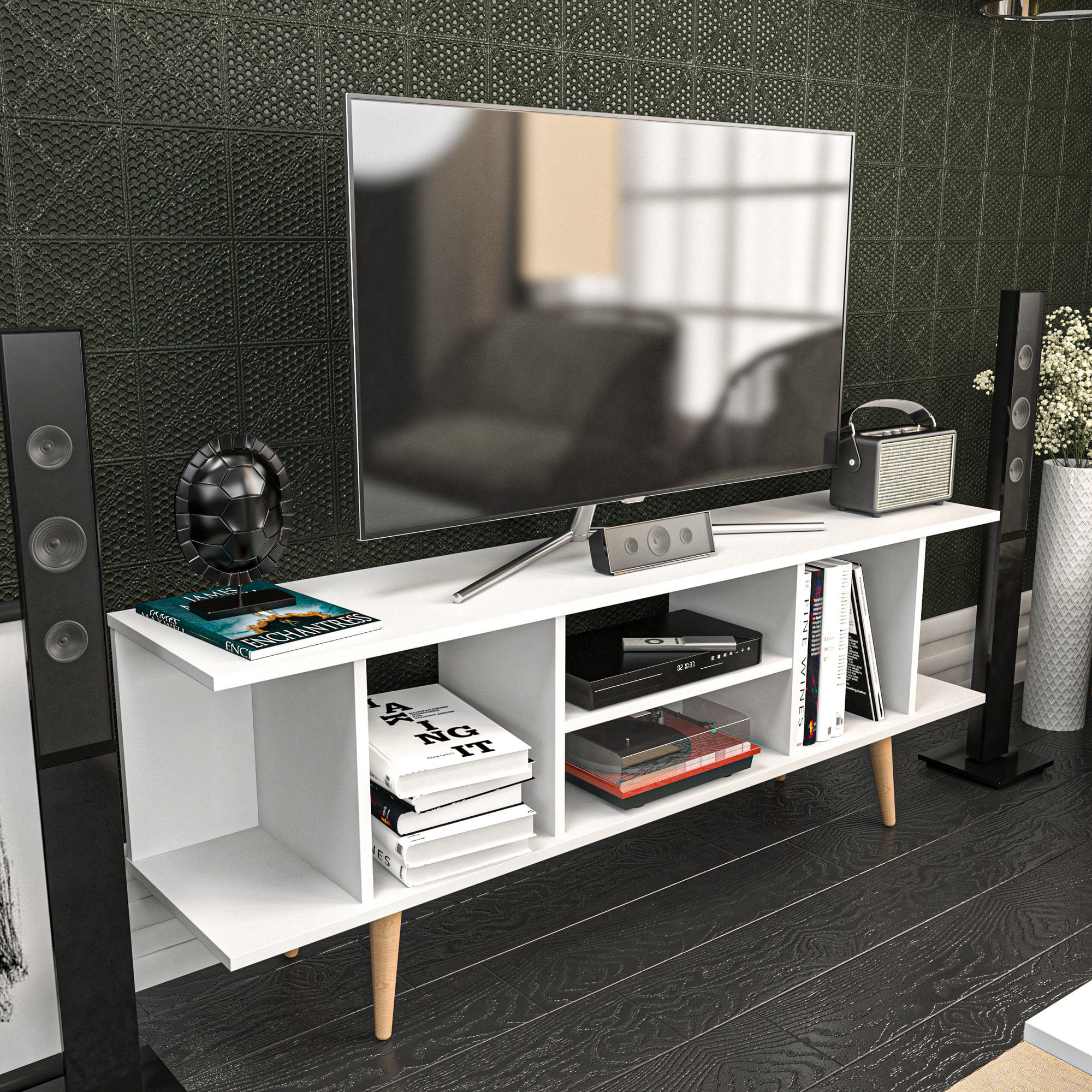 Comodă TV Hanah Home, PAL melaminat, 160 x 35 x 38.6 cm, alb, 322RTC2198 — imaginea 6