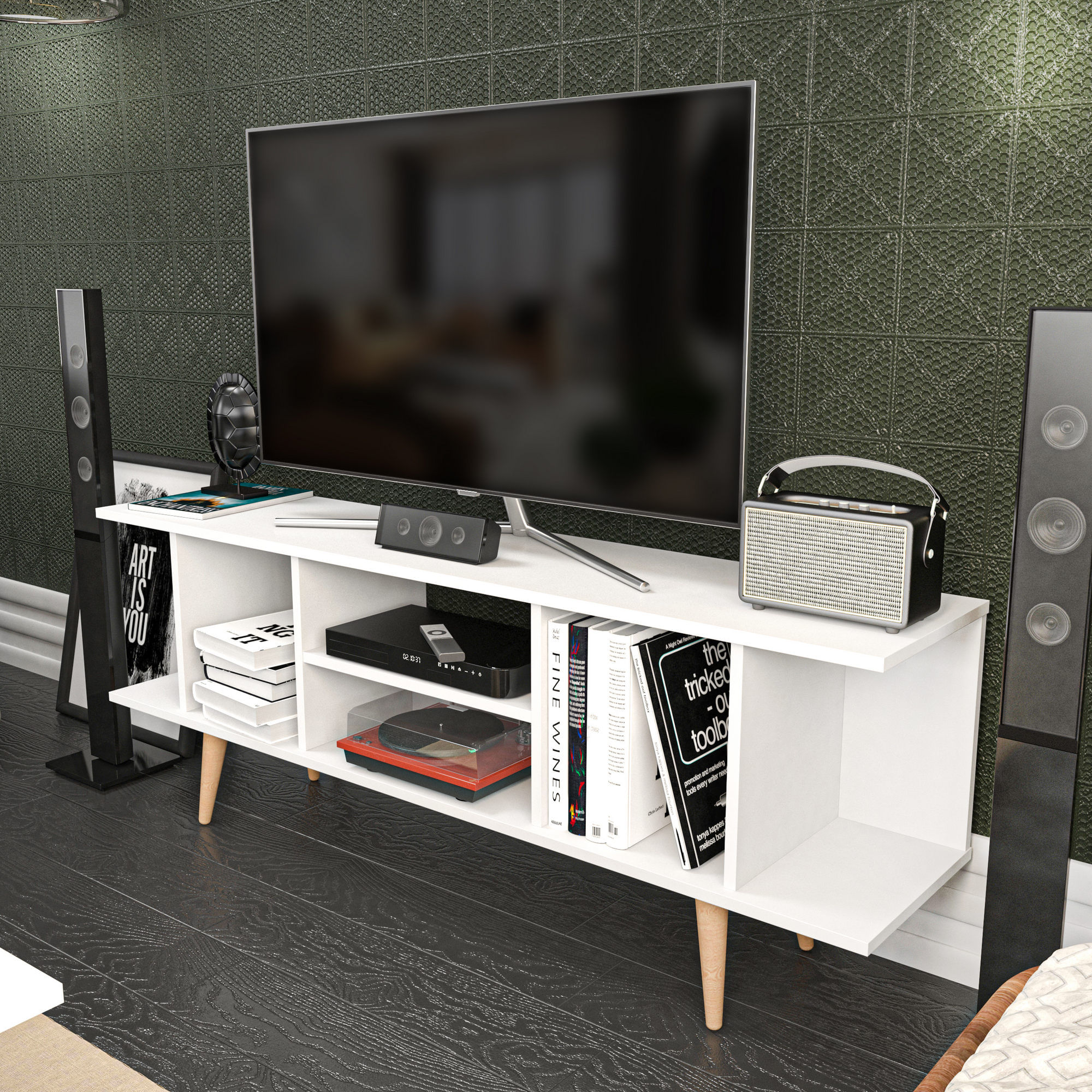 Comodă TV Hanah Home, PAL melaminat, 160 x 35 x 38.6 cm, alb, 322RTC2198 — imaginea 7