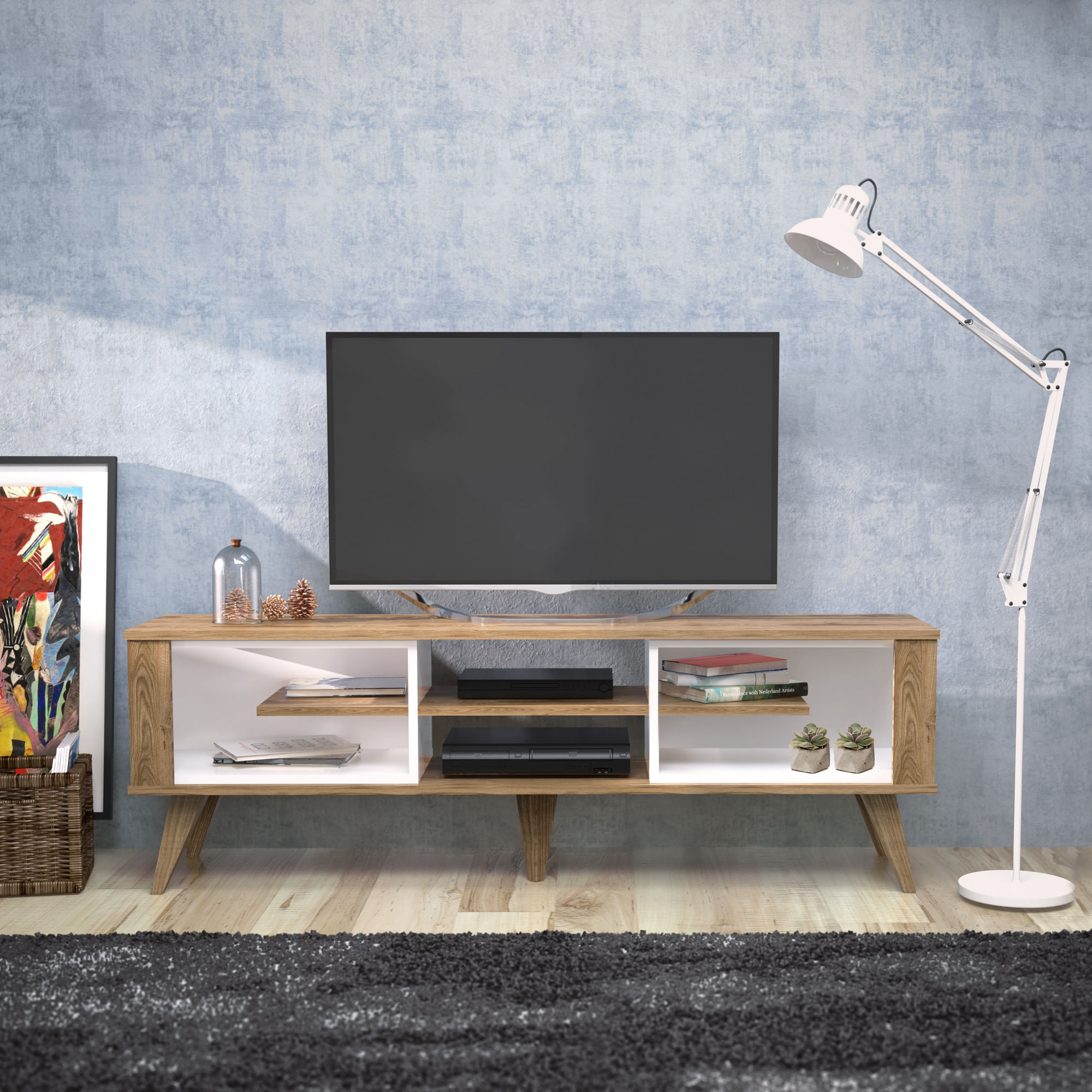 Comodă TV Hanah Home, PAL melaminat, 160 x 35 x 52.5 cm, stejar/alb, 875ZNA3042 — imaginea 5