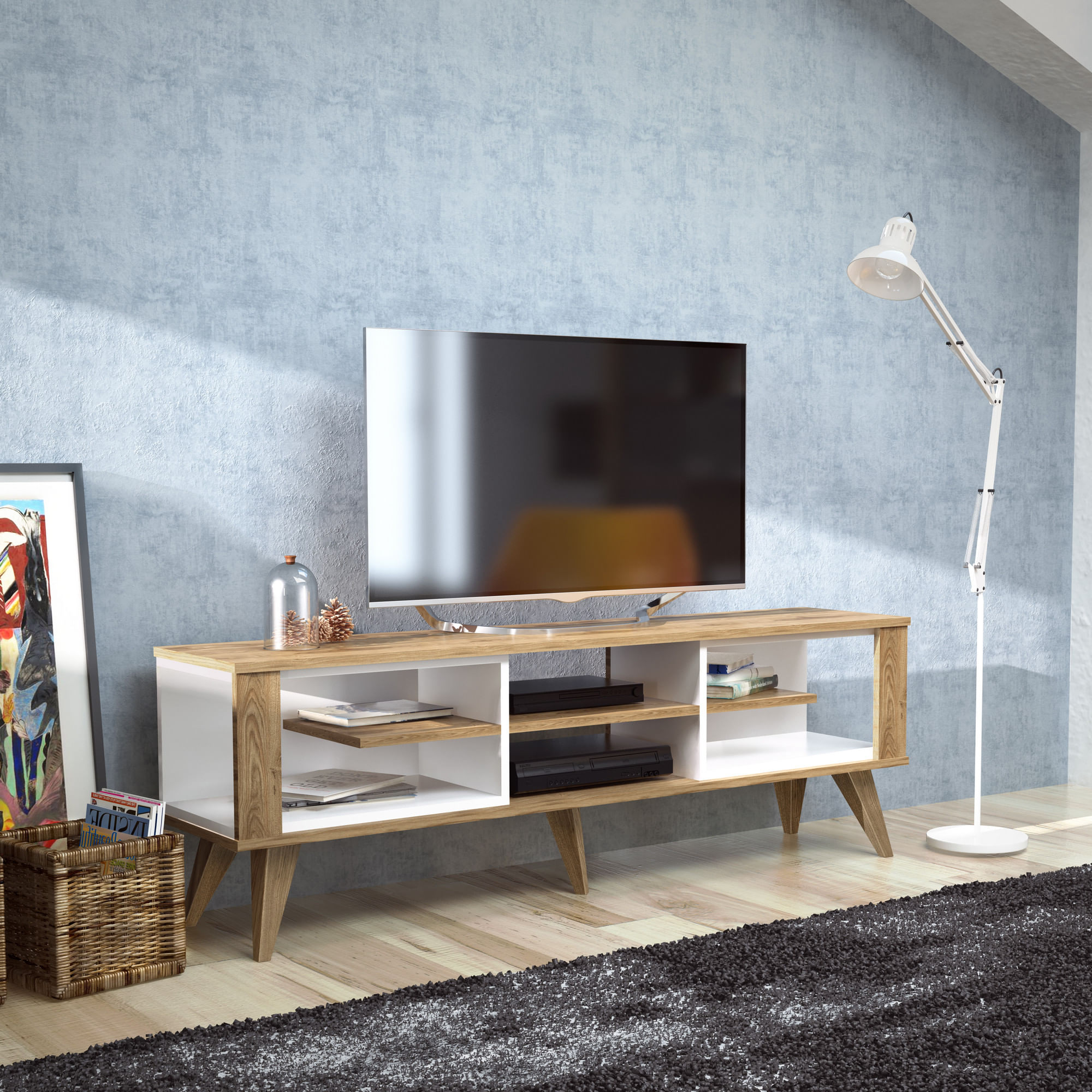 Comodă TV Hanah Home, PAL melaminat, 160 x 35 x 52.5 cm, stejar/alb, 875ZNA3042 — imaginea 6