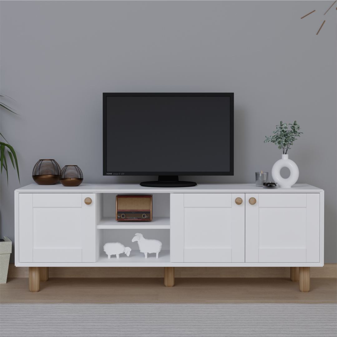 Comodă TV Hanah Home, PAL melaminat, 160 x 40 x 56 cm, alb, 350MWD1703 — imaginea 2