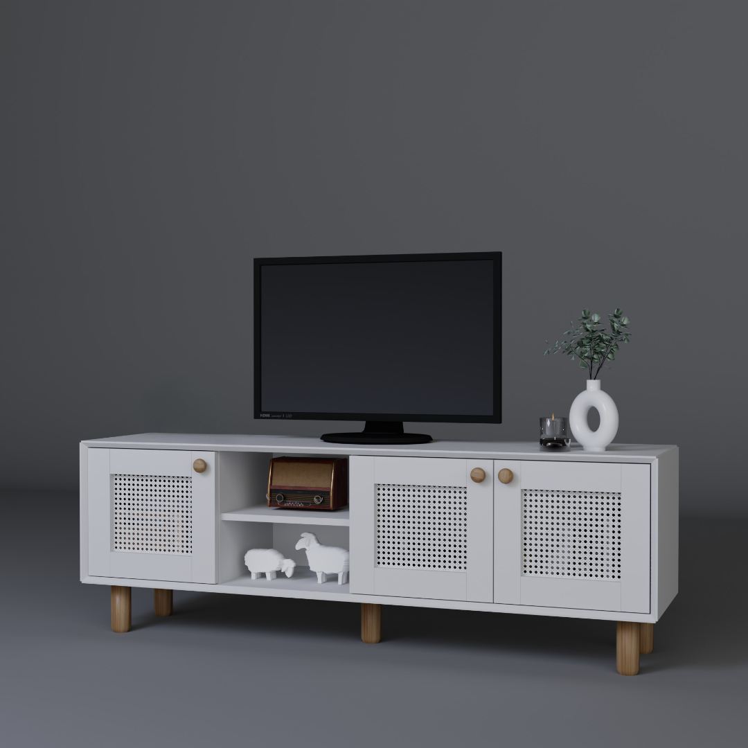 Comodă TV Hanah Home, PAL melaminat, 160 x 40 x 56 cm, alb, 350MWD1706