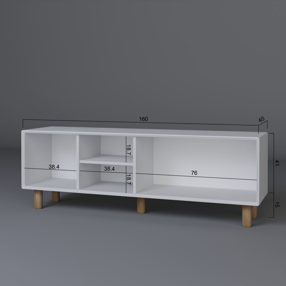 Comodă TV Hanah Home, PAL melaminat, 160 x 40 x 56 cm, alb, 350MWD1706 — imaginea 3
