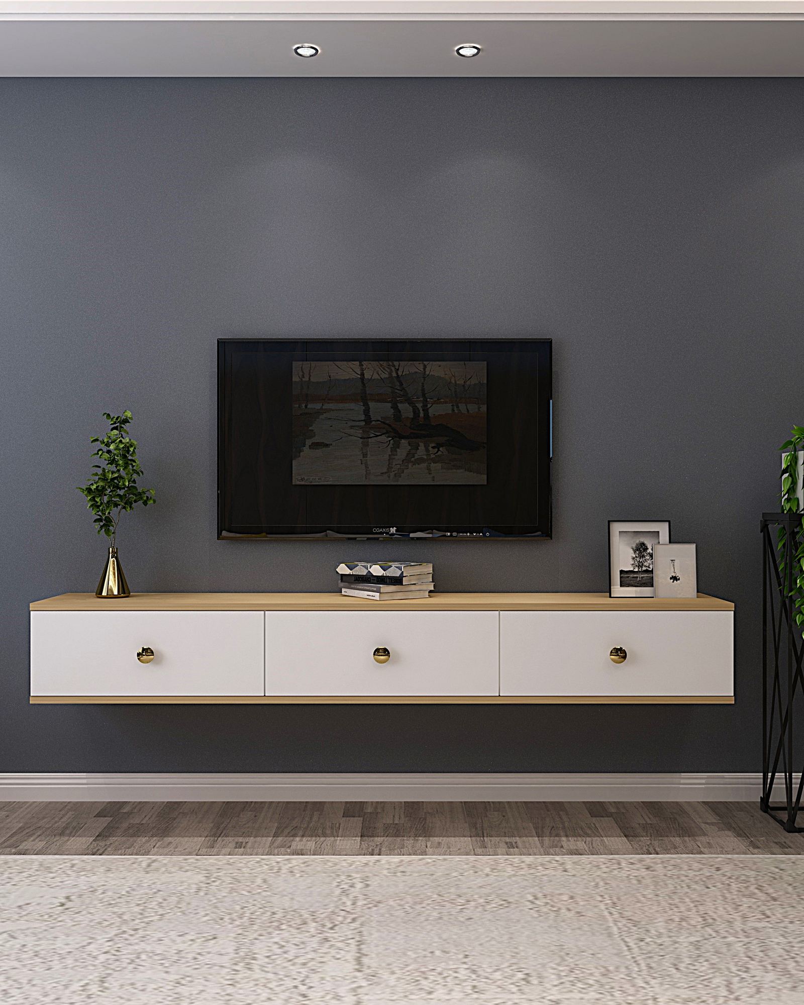 Comodă TV Hanah Home, PAL melaminat, 180 x 29.6 x 25.6 cm, sapphire stejar/alb, 555CHM1109 — imaginea 5
