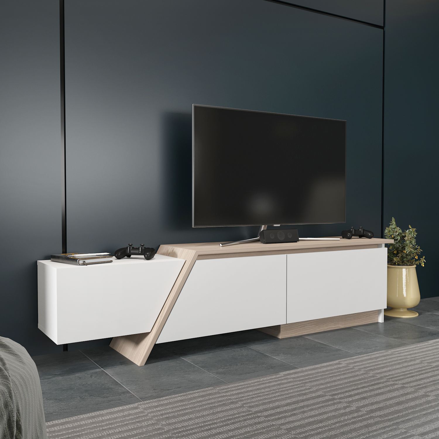 Comodă TV Hanah Home, PAL melaminat, 180 x 35 x 28.6 cm, alb/cordoba, 875ZNA5328 — imaginea 2