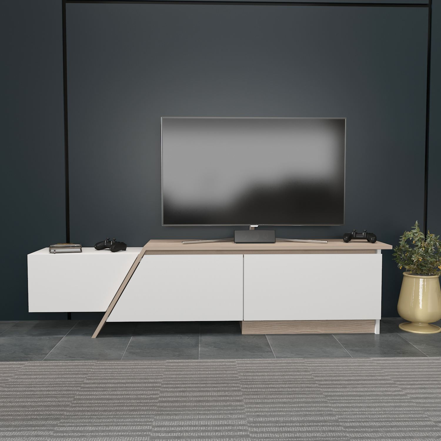 Comodă TV Hanah Home, PAL melaminat, 180 x 35 x 28.6 cm, alb/cordoba, 875ZNA5328 — imaginea 4