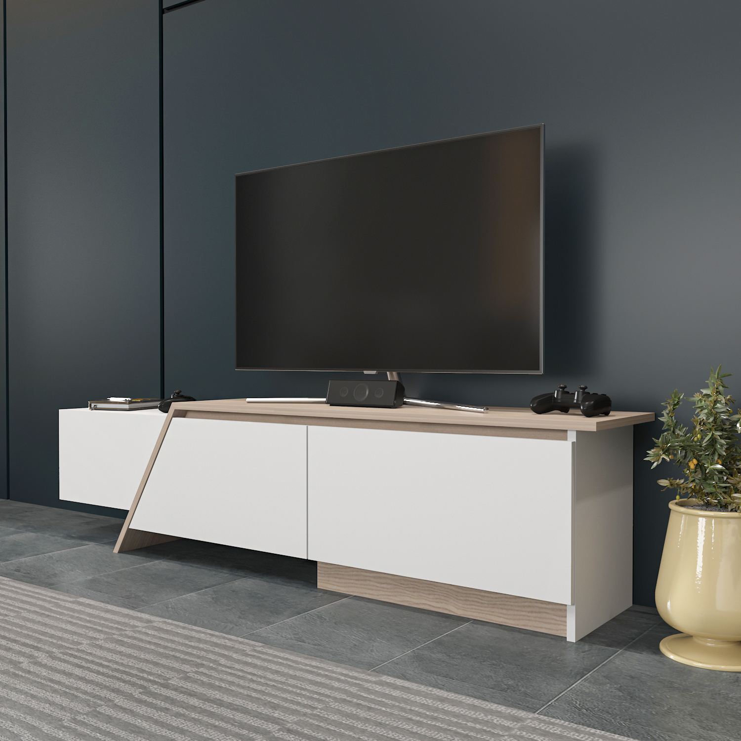 Comodă TV Hanah Home, PAL melaminat, 180 x 35 x 28.6 cm, alb/cordoba, 875ZNA5328 — imaginea 5