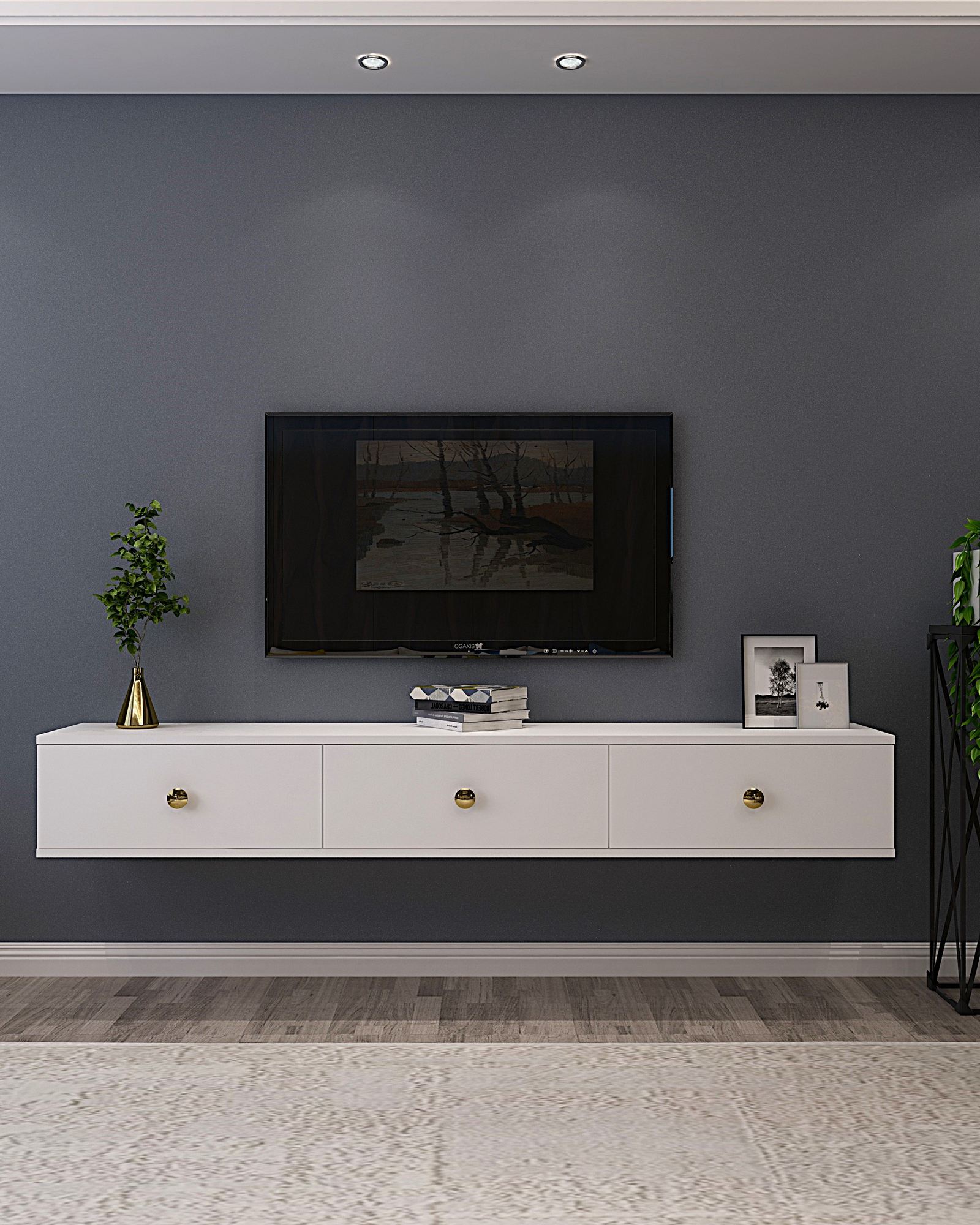 Comodă TV Hanah Home, PAL melaminat, 180 x 29.6 x 25.6 cm, alb, 555CHM1108 — imaginea 2