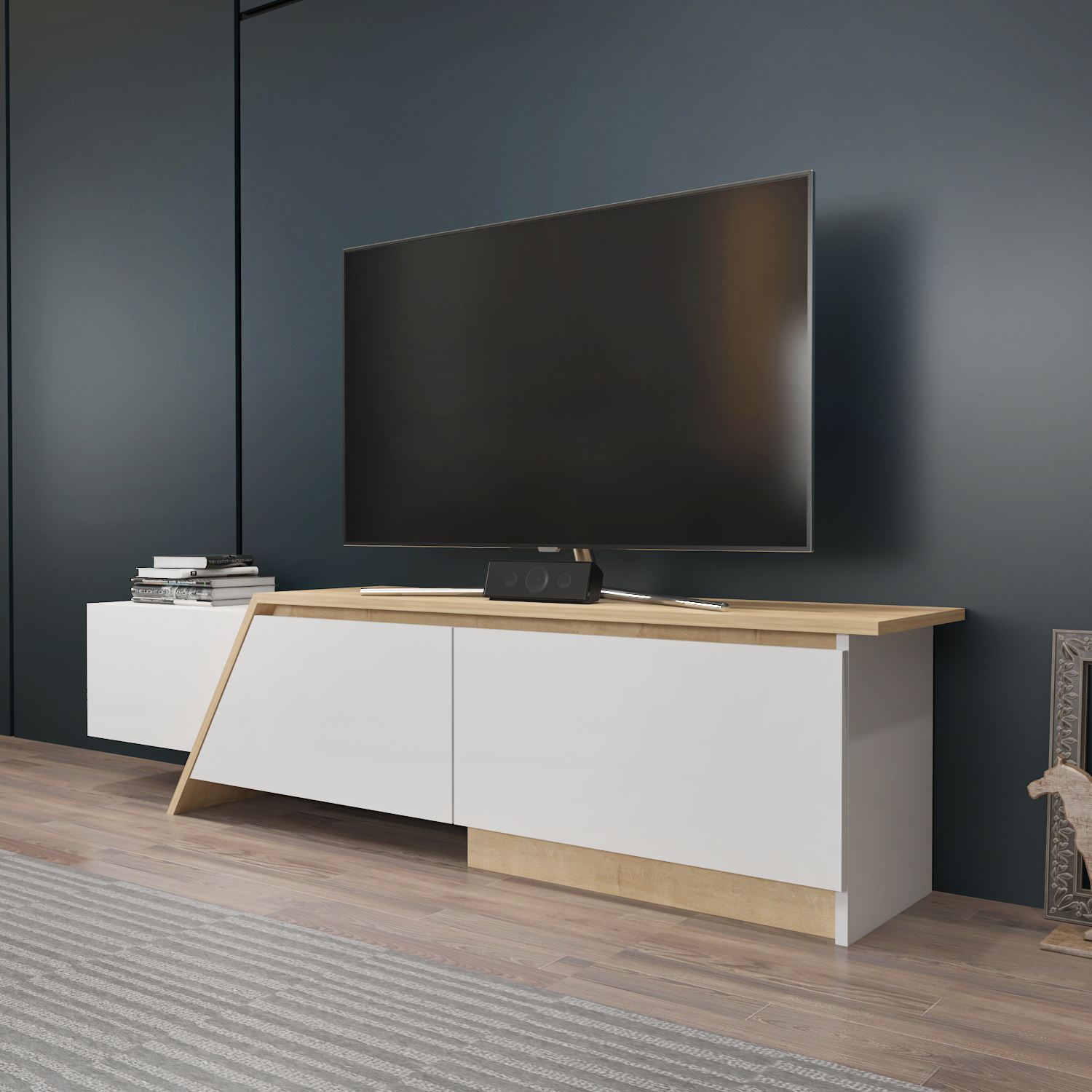 Comodă TV Hanah Home, PAL melaminat, 180 x 35 x 28.6 cm, alb/sapphire stejar, 875ZNA5329 — imaginea 3