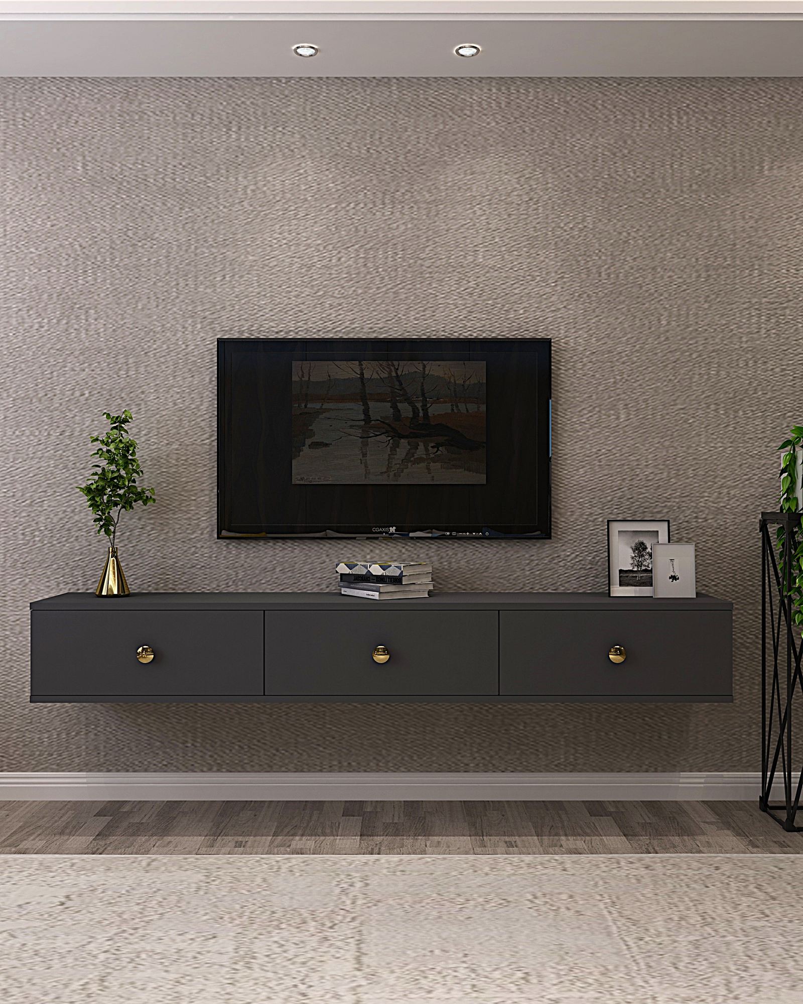 Comodă TV Hanah Home, PAL melaminat, 180 x 29.6 x 25.6 cm, antracit, 555CHM1107 — imaginea 5