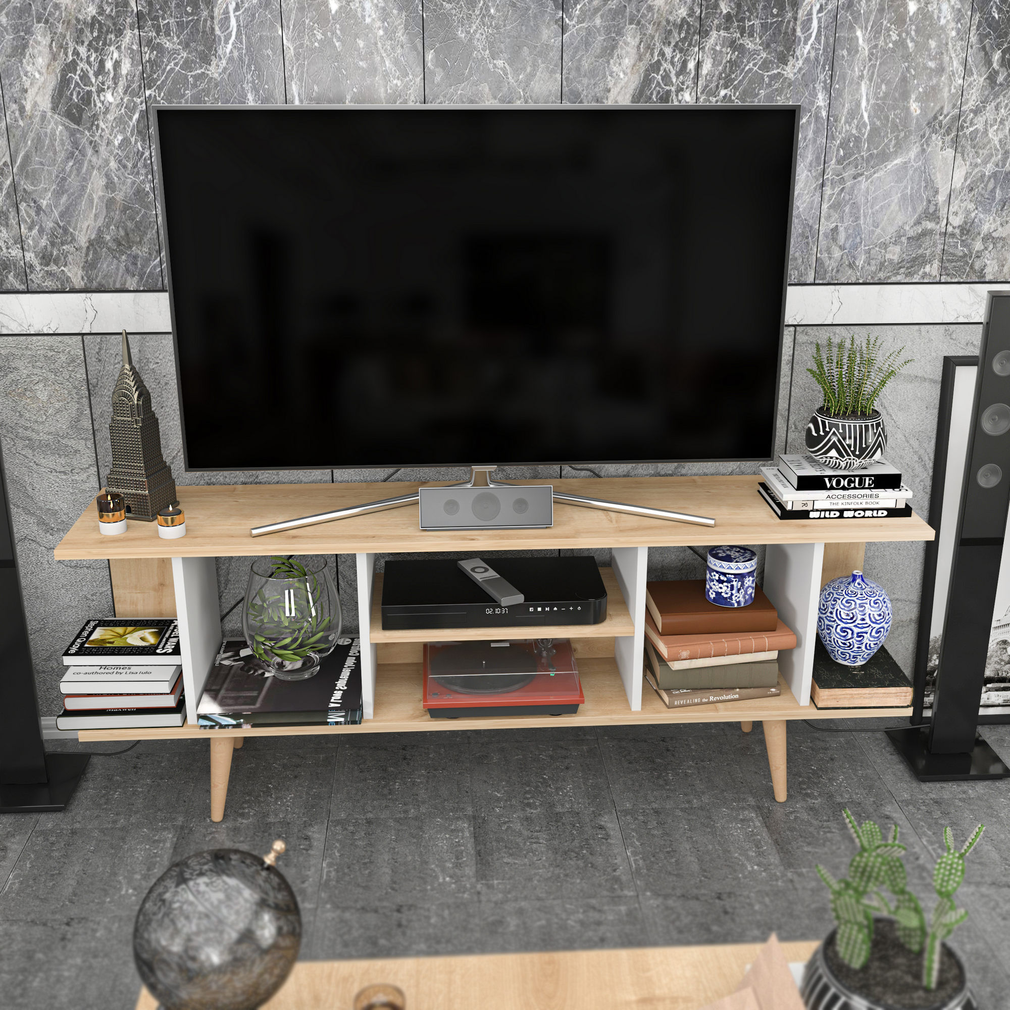 Comodă TV Hanah Home, PAL melaminat, 160 x 35 x 38.6 cm, sapphire/alb, 322RTC2196 — imaginea 5