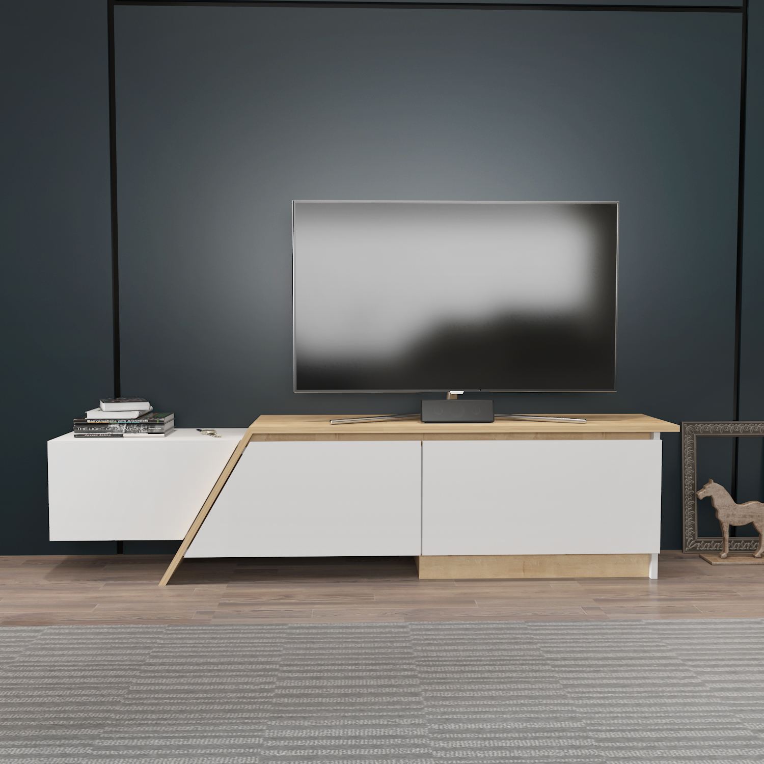 Comodă TV Hanah Home, PAL melaminat, 180 x 35 x 28.6 cm, alb/sapphire stejar, 875ZNA5329 — imaginea 4