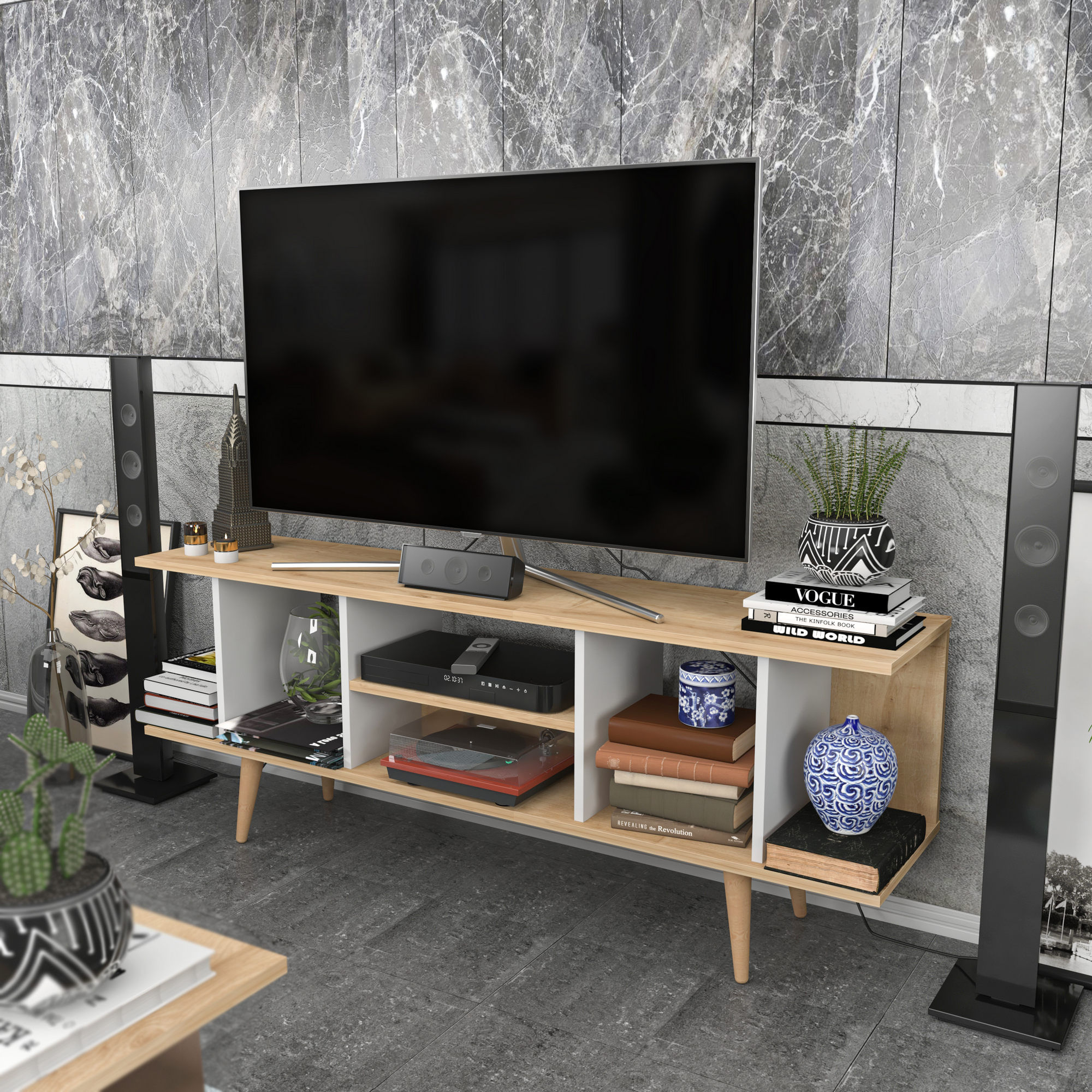Comodă TV Hanah Home, PAL melaminat, 160 x 35 x 38.6 cm, sapphire/alb, 322RTC2196 — imaginea 6