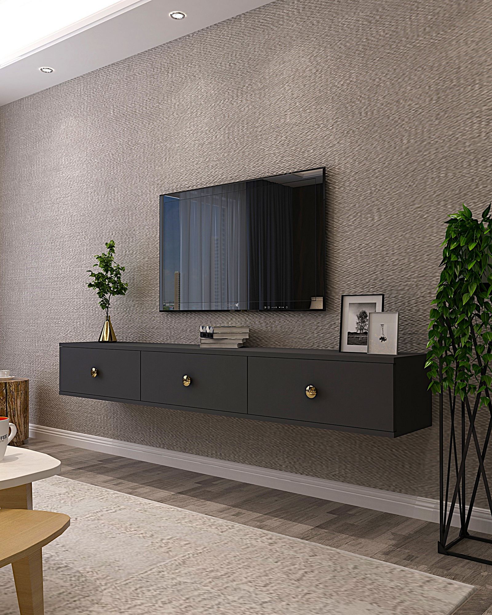 Comodă TV Hanah Home, PAL melaminat, 180 x 29.6 x 25.6 cm, antracit, 555CHM1107 — imaginea 6
